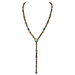 Goossens Paris Gilded Bronze and Aventurine Y Necklace