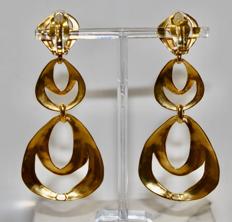 Modern Goossens Paris Gilded Bronze Drop Earrings 