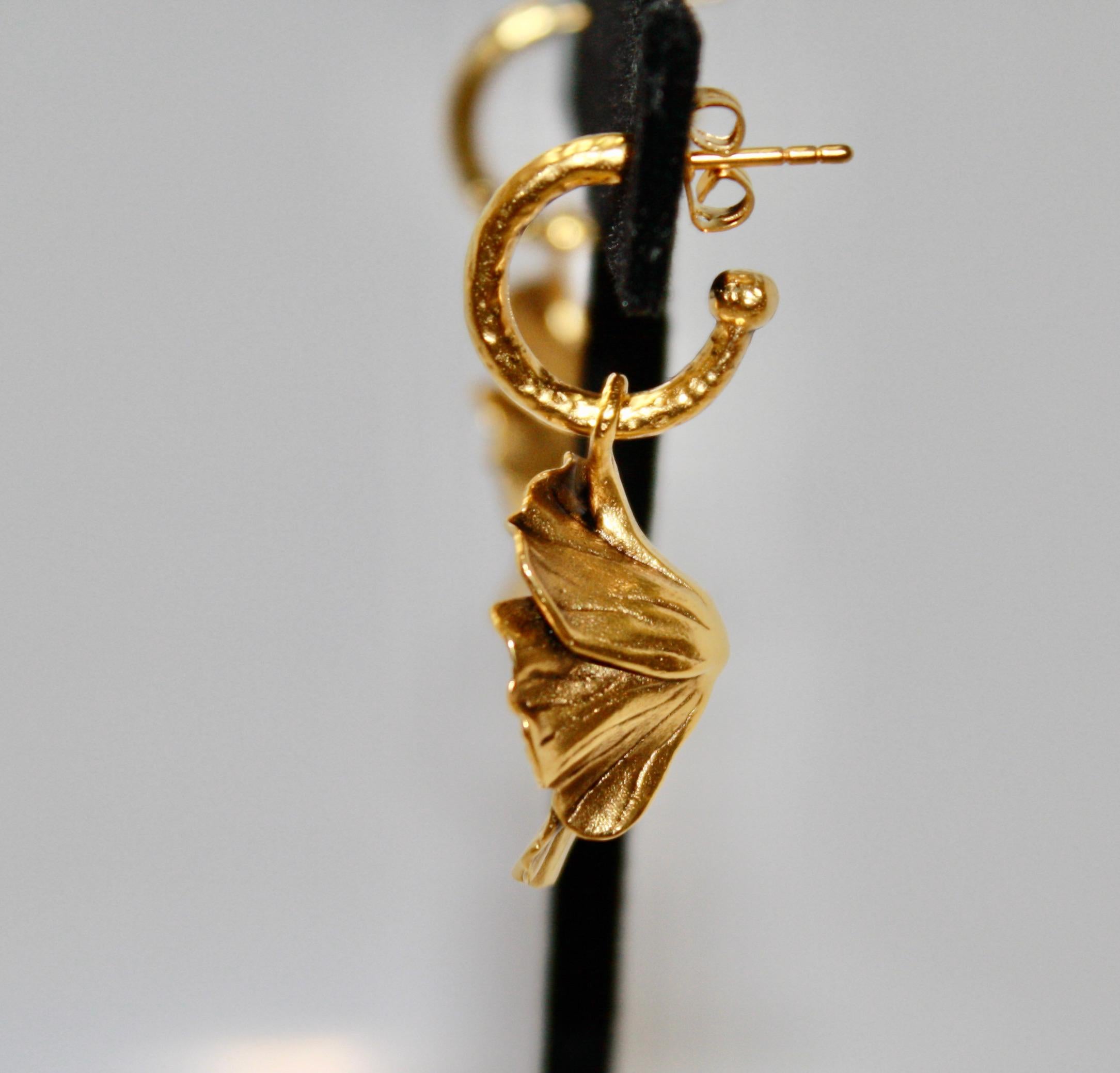 Aesthetic Movement Goossens Paris Gilded Bronze Poppy Flower Earrings