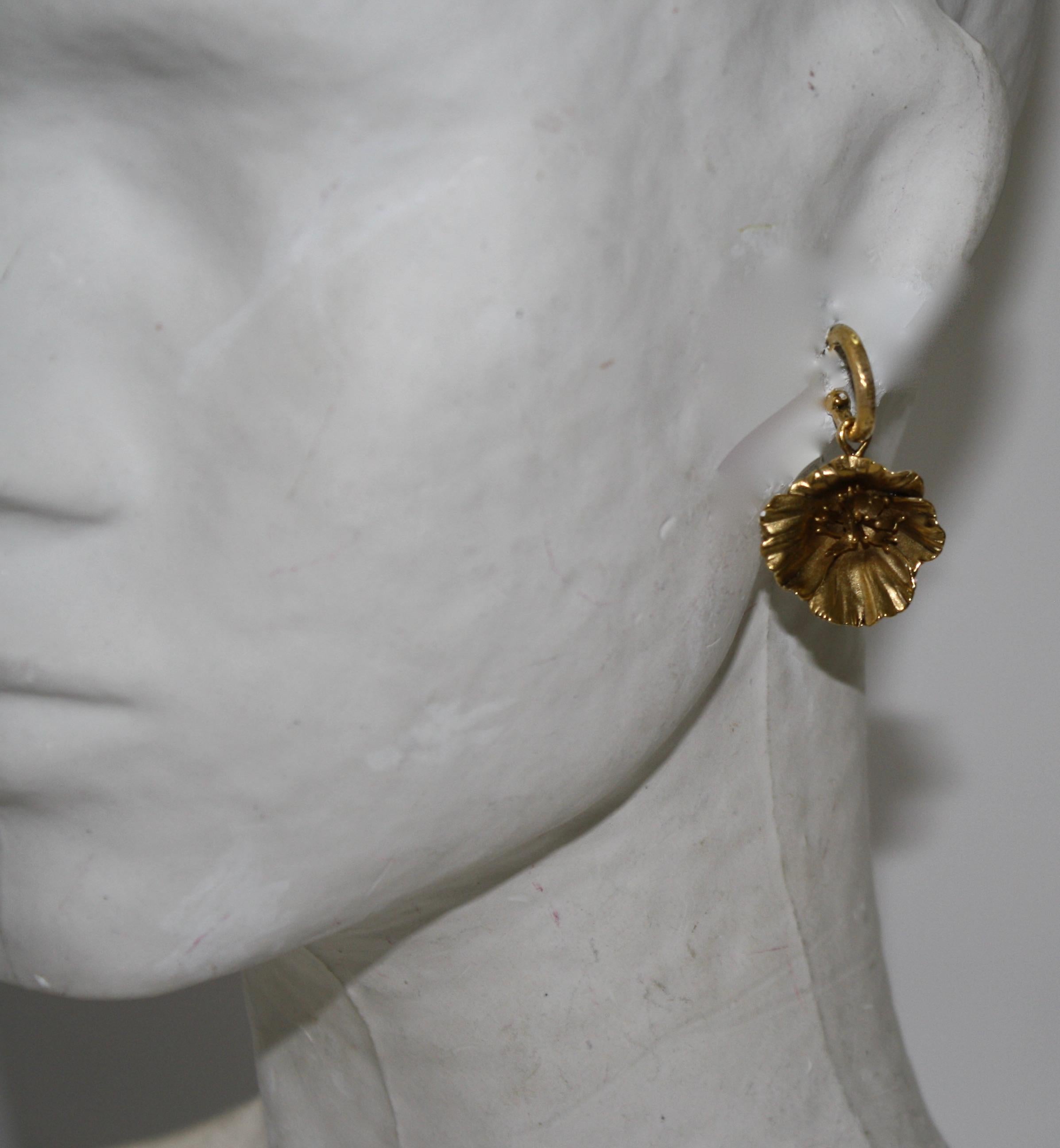 Goossens Paris Gilded Bronze Poppy Flower Earrings In New Condition In Virginia Beach, VA