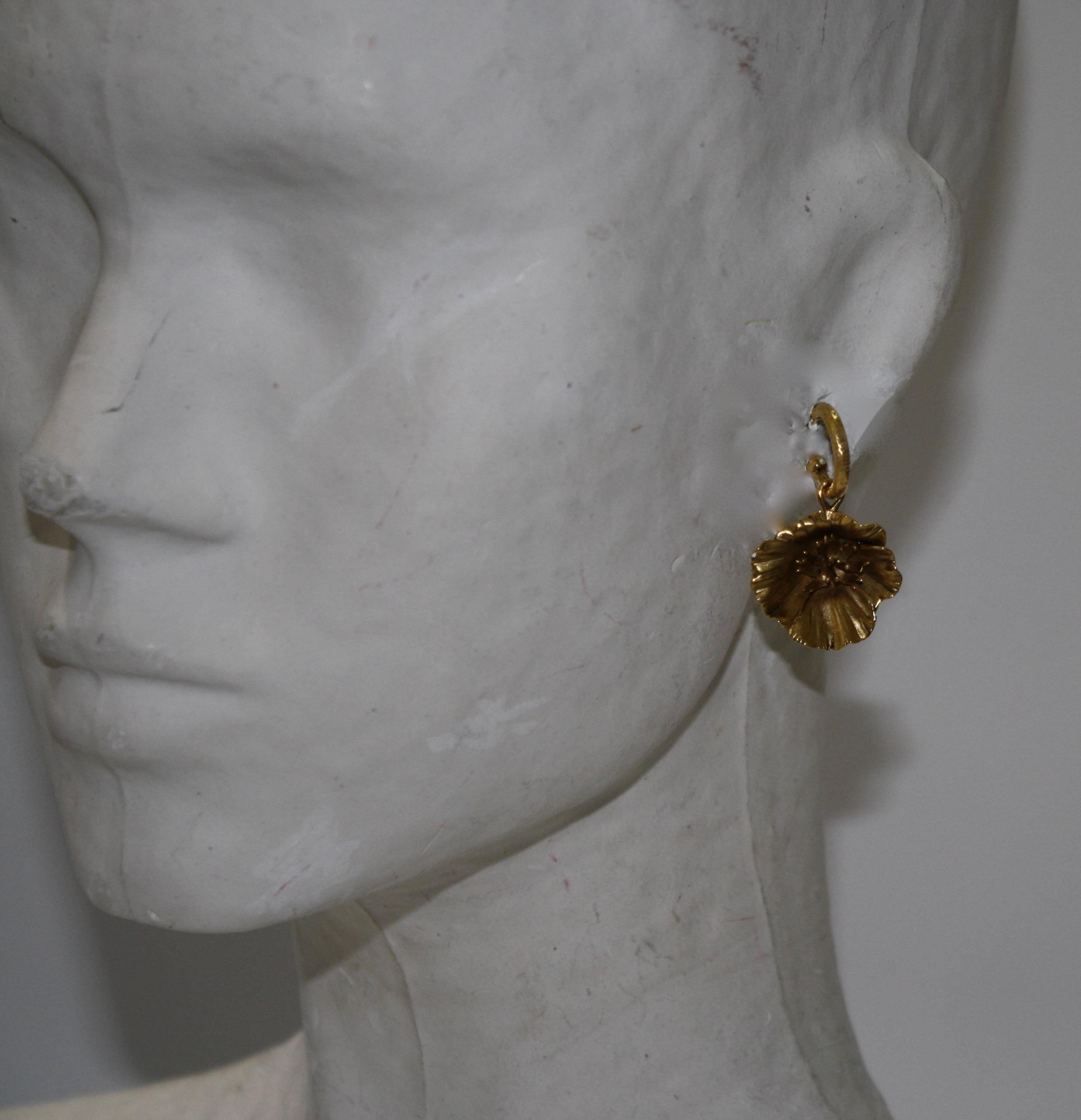 Women's or Men's Goossens Paris Gilded Bronze Poppy Flower Earrings