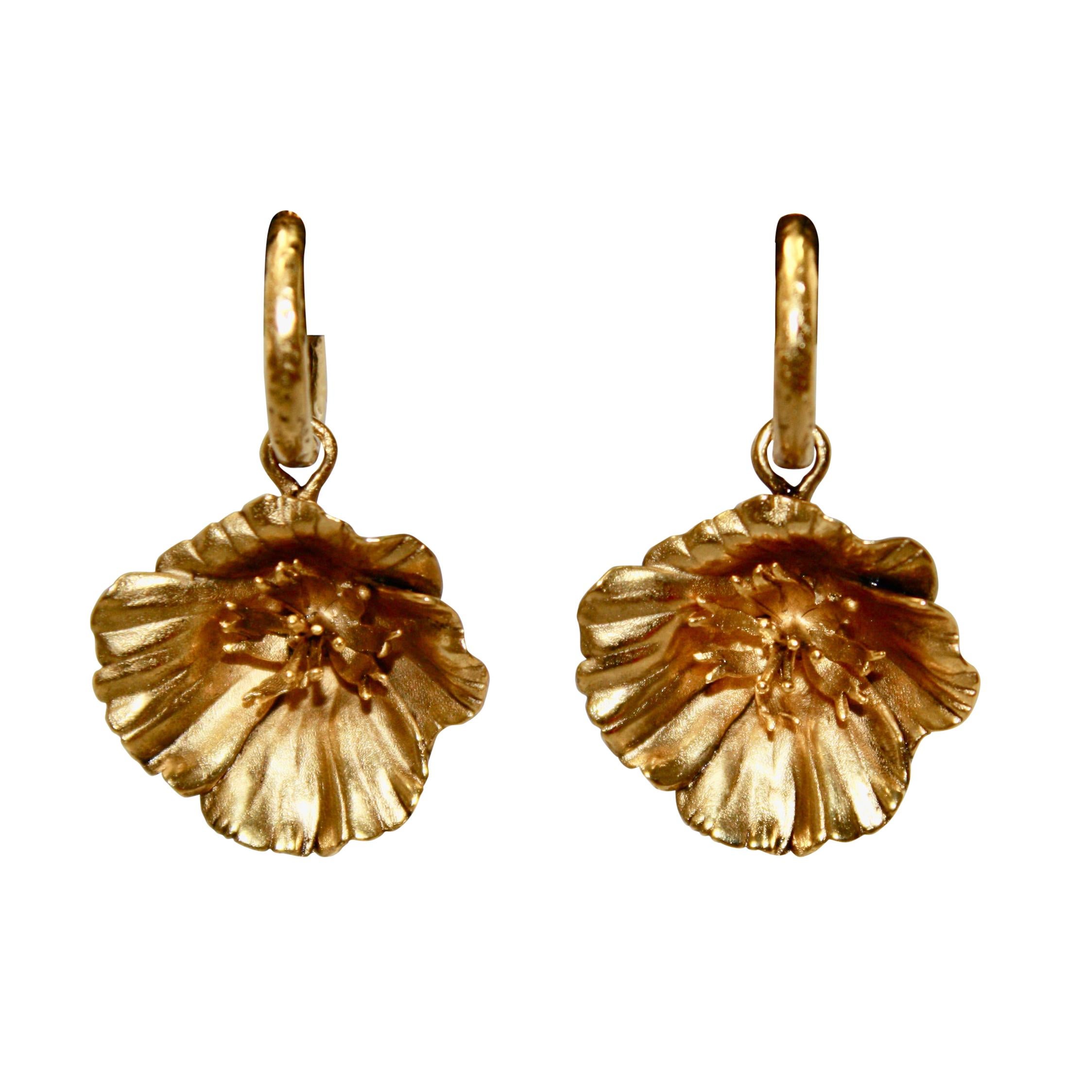 Goossens Paris Gilded Bronze Poppy Flower Earrings