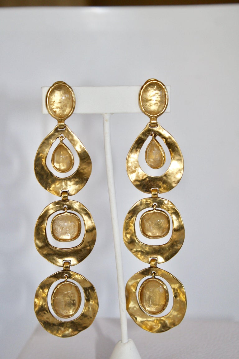 Goossens Paris Gold and Rock Crystal Statement Clip Earrings at 1stdibs