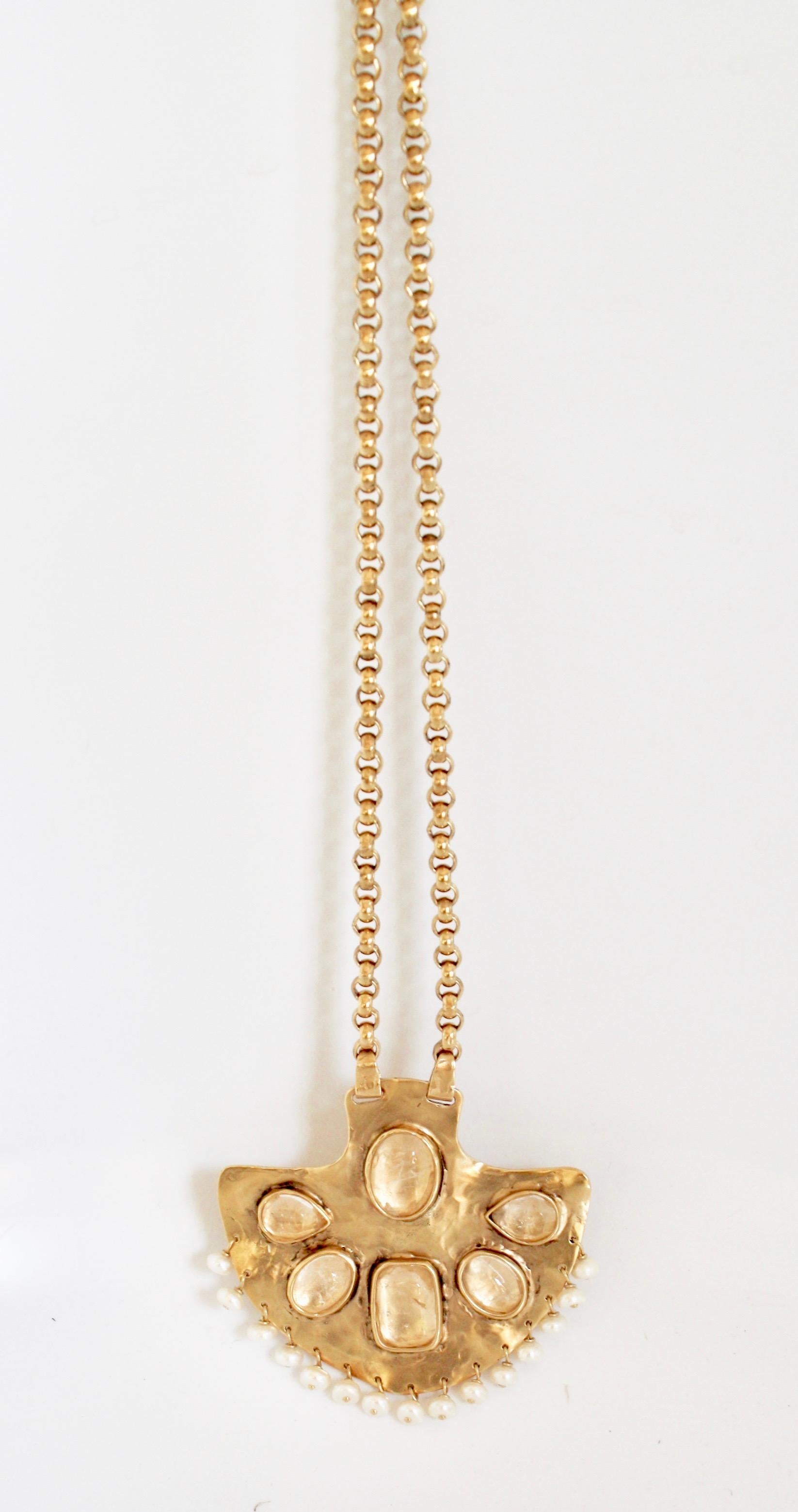 Goossens Paris Gold Toned Brass and Rock Crystal Necklace In New Condition In Virginia Beach, VA