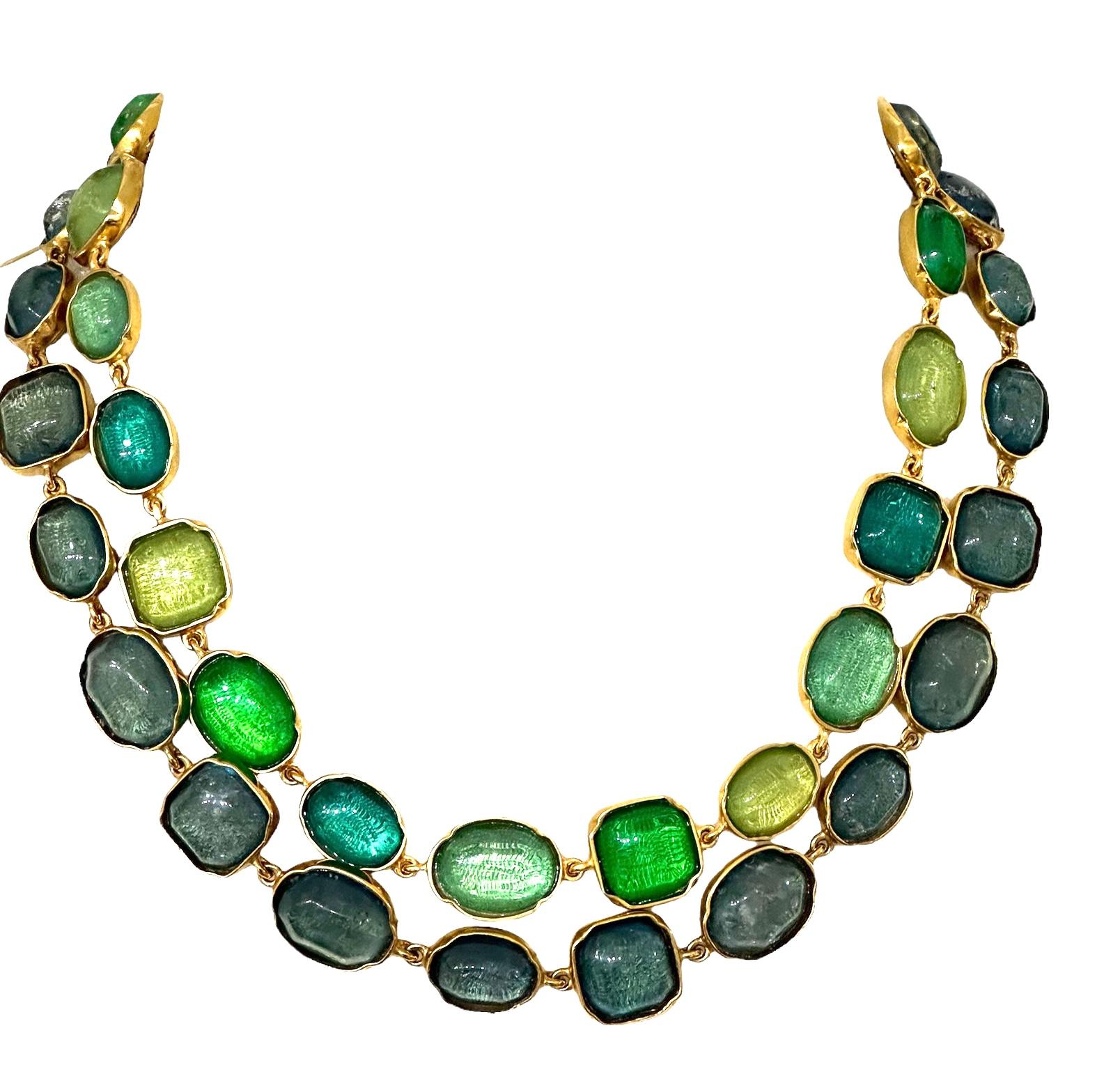 Goossens Paris Green Rock Crystal Necklace For Sale 5