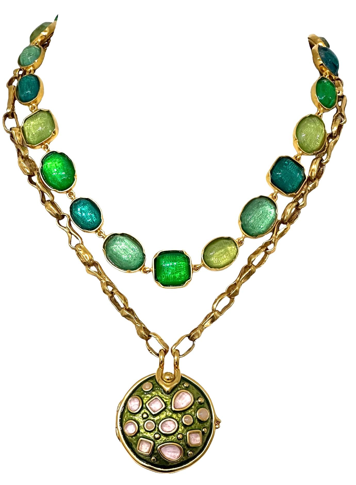 Goossens Paris Grüne Bergkristall-Halskette im Angebot 2