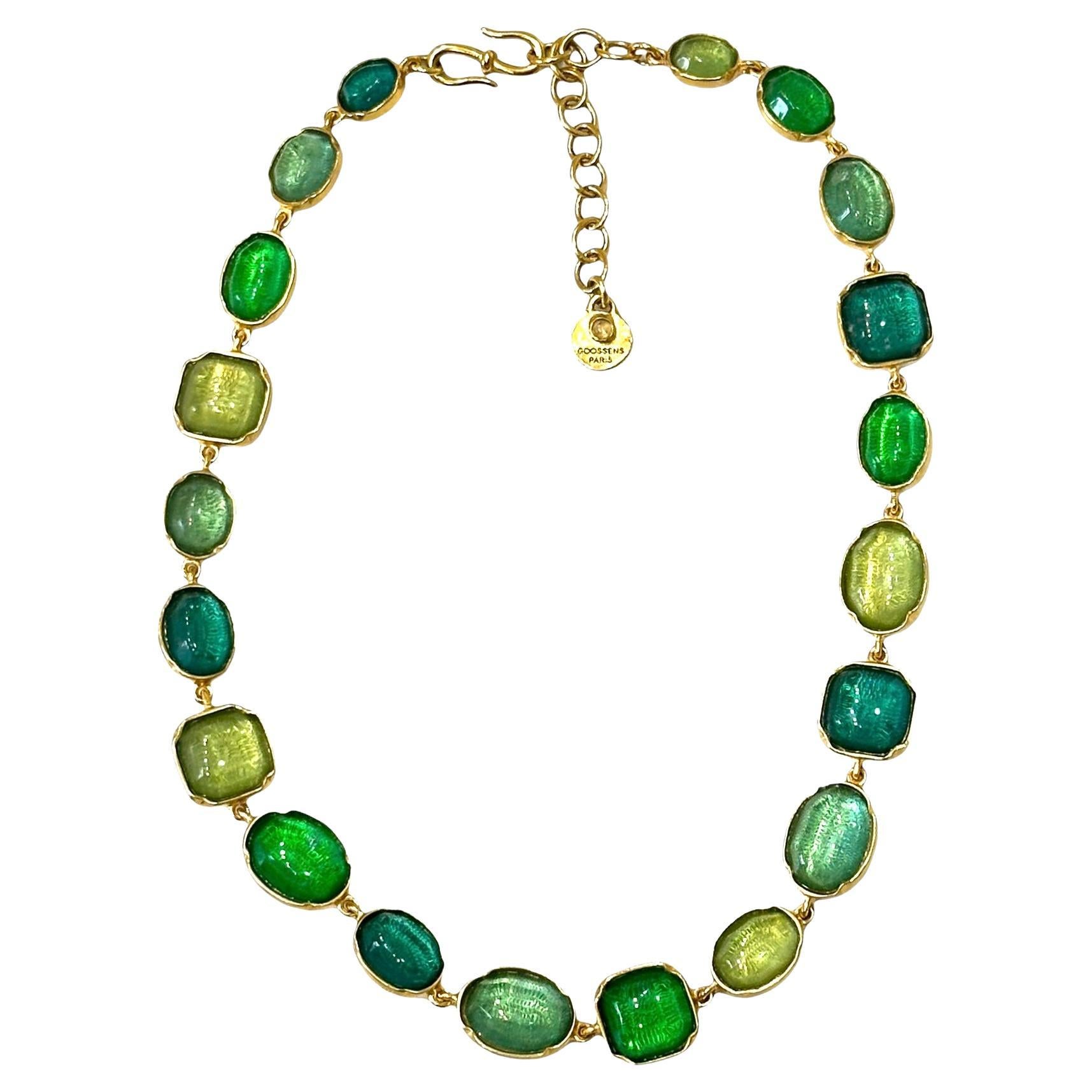 Goossens Paris Green Rock Crystal Necklace For Sale