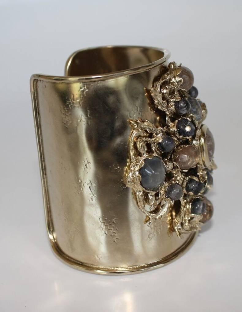 Rough Cut Goossens Paris Iolite and Rock Crystal Cuff For Sale