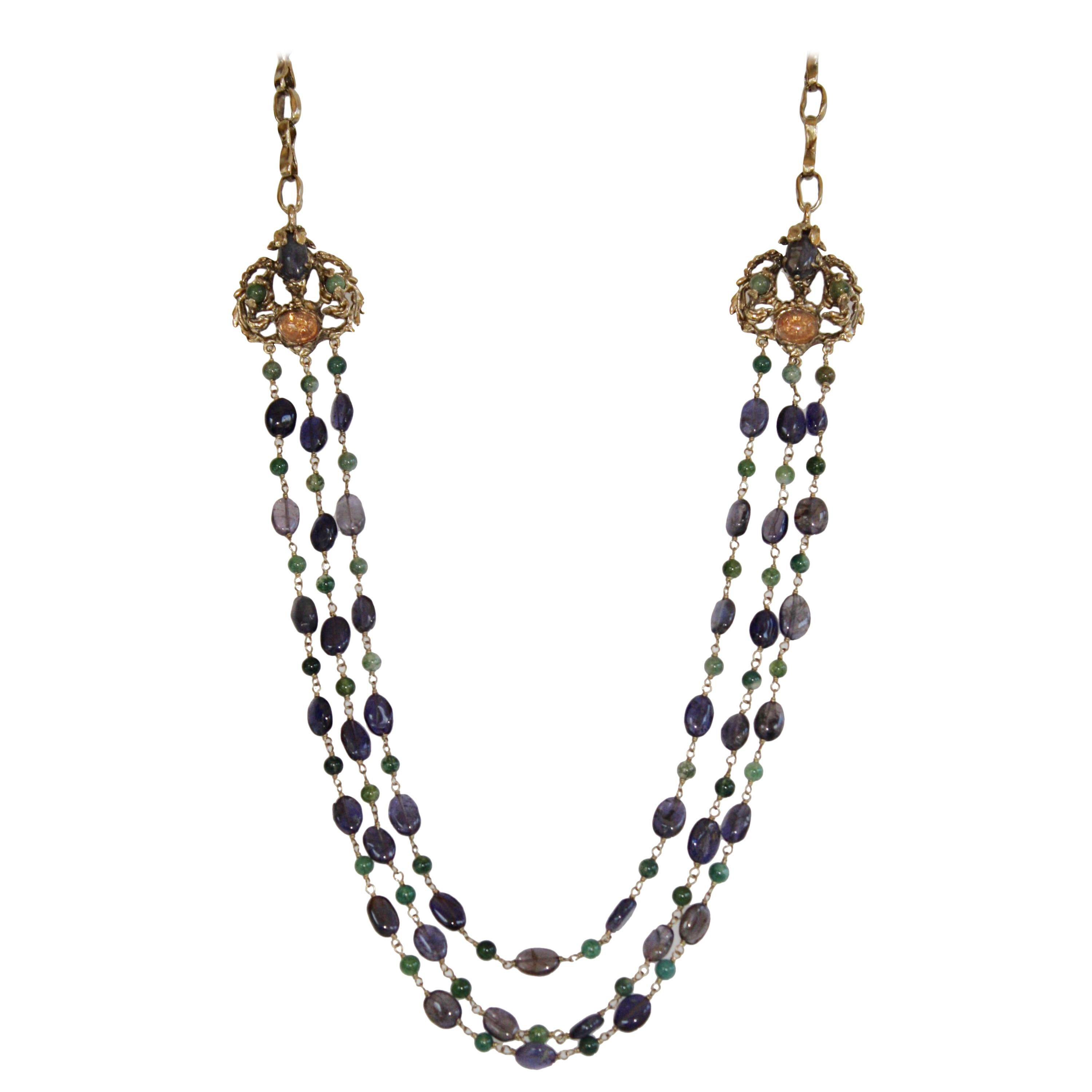 Goossens Paris Iolite and Tinted Rock Crystal Necklace For Sale