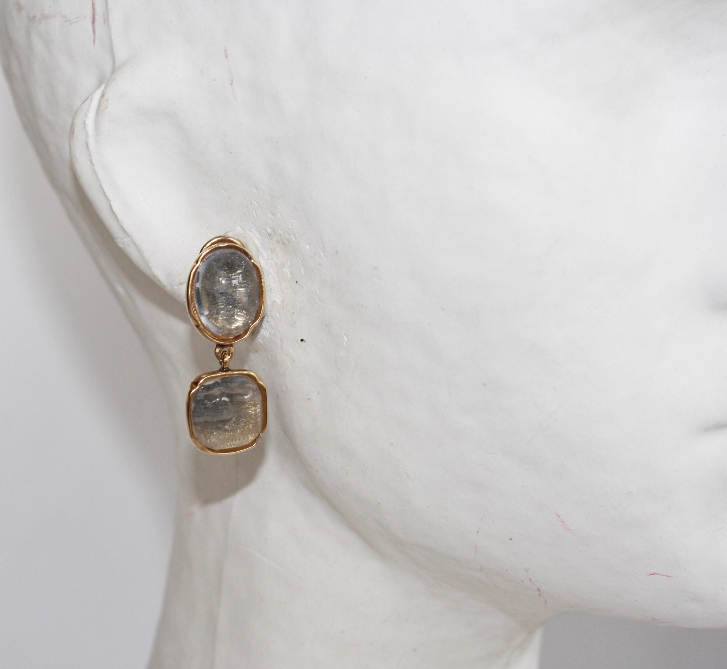 Hand painted rock crystal clip earrings in a light denim color from Goossens Paris. 

1.5