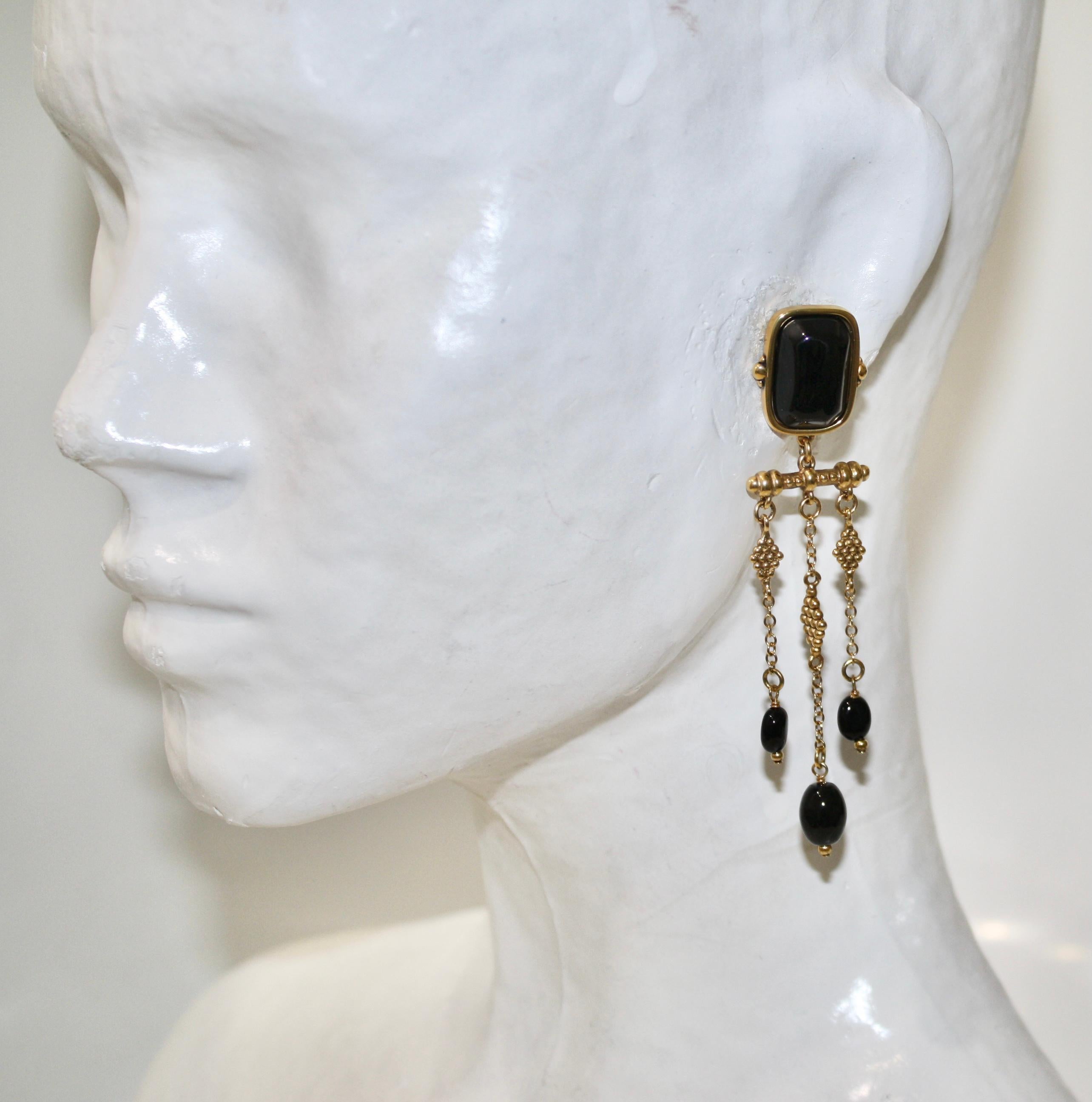 Baroque Goossens Paris Long Black Agate Earrings 