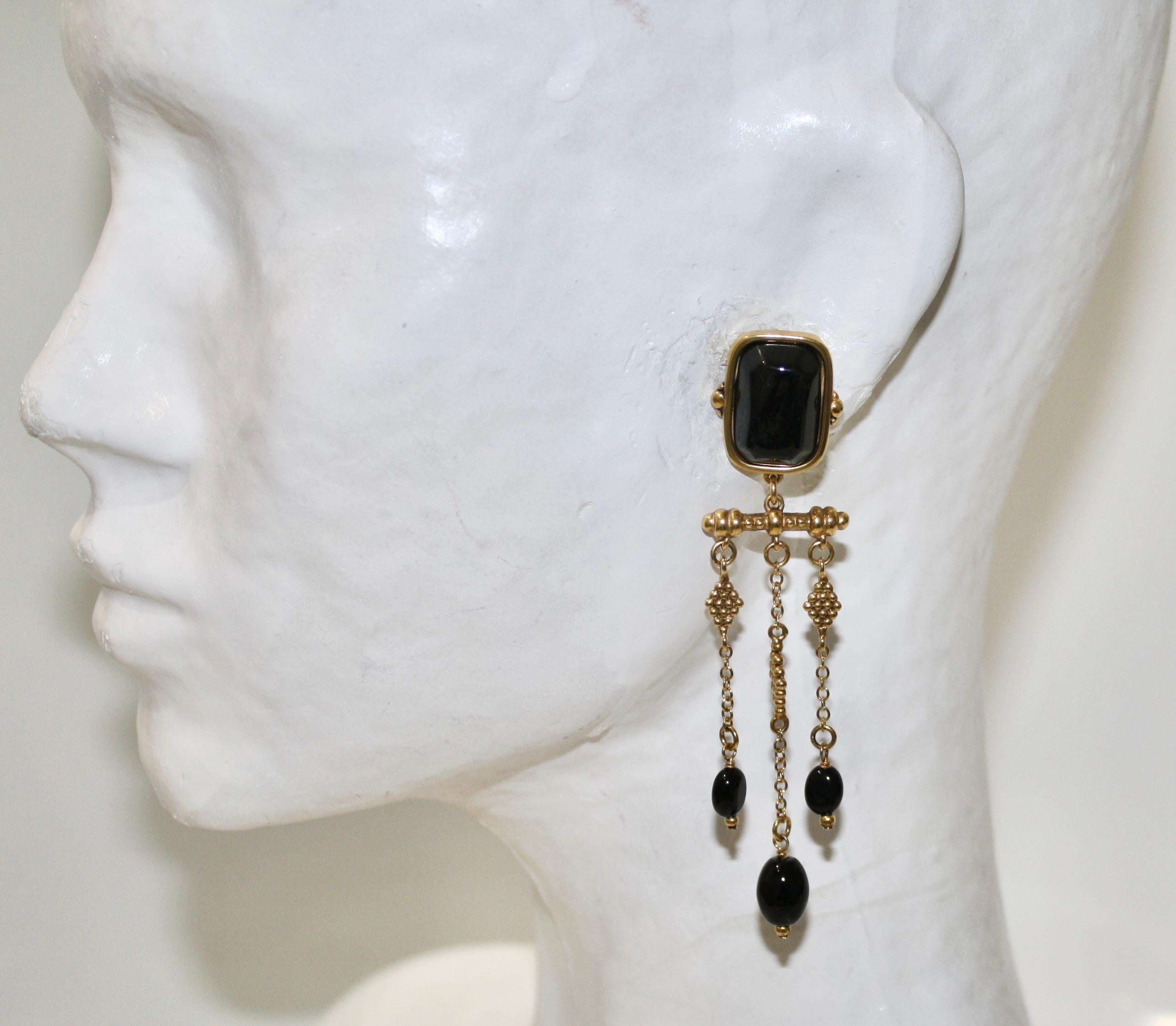 Goossens Paris Long Black Agate Earrings  In New Condition In Virginia Beach, VA
