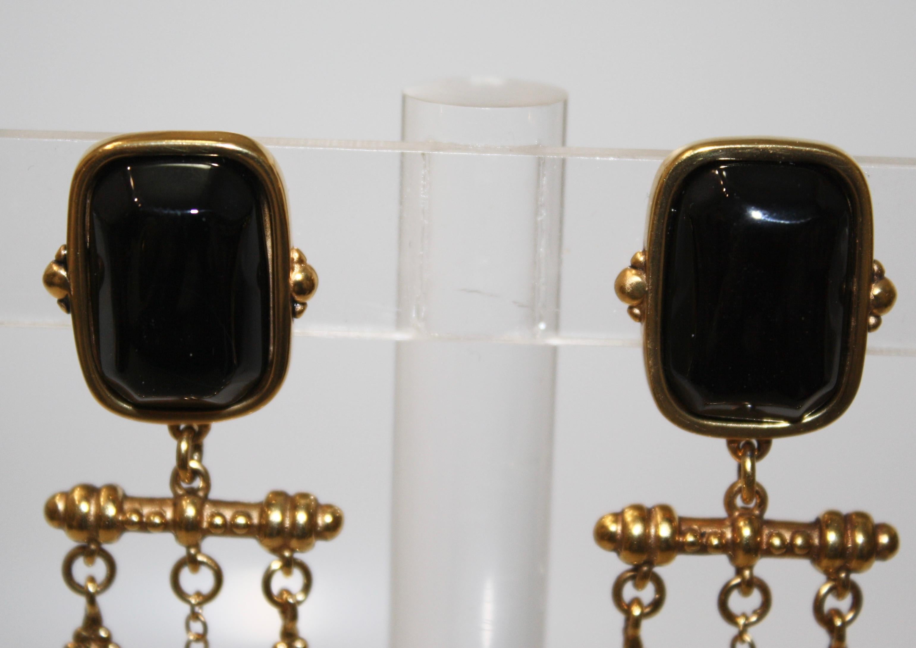 Goossens Paris Long Black Agate Earrings  2