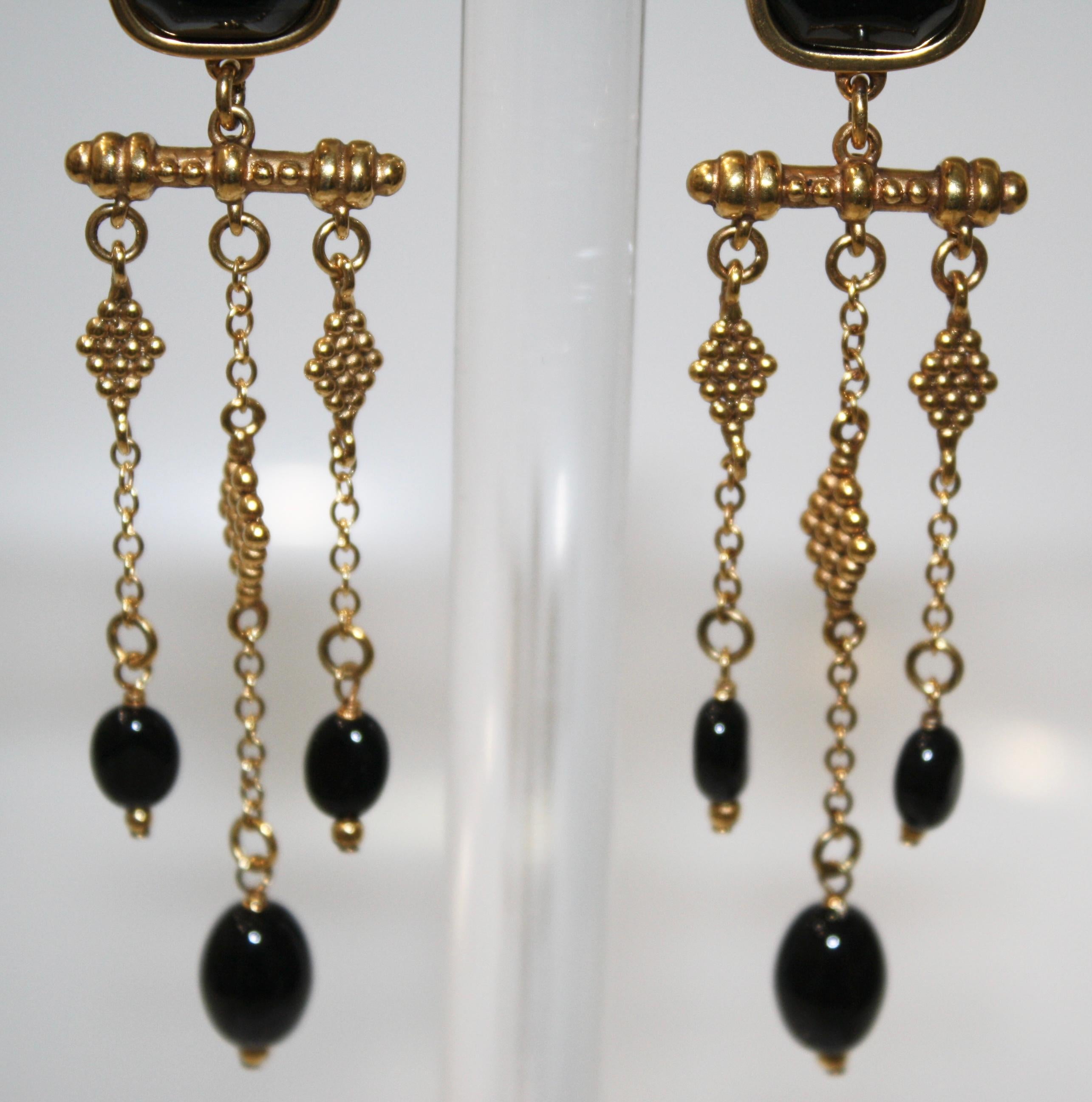 Goossens Paris Long Black Agate Earrings  3