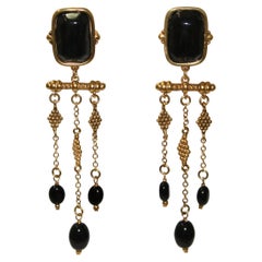 Goossens Paris Long Black Agate Earrings 