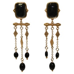 Goossens Paris Long Black Agate Earrings