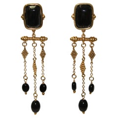 Longues boucles d'oreilles Goossens Paris en agate noire 