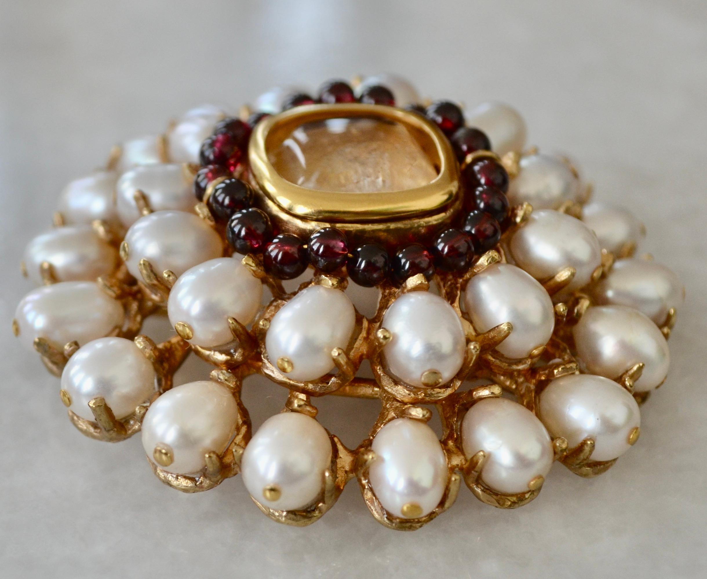 Cabochon Goossens Paris Pearl Baroque Brooch For Sale