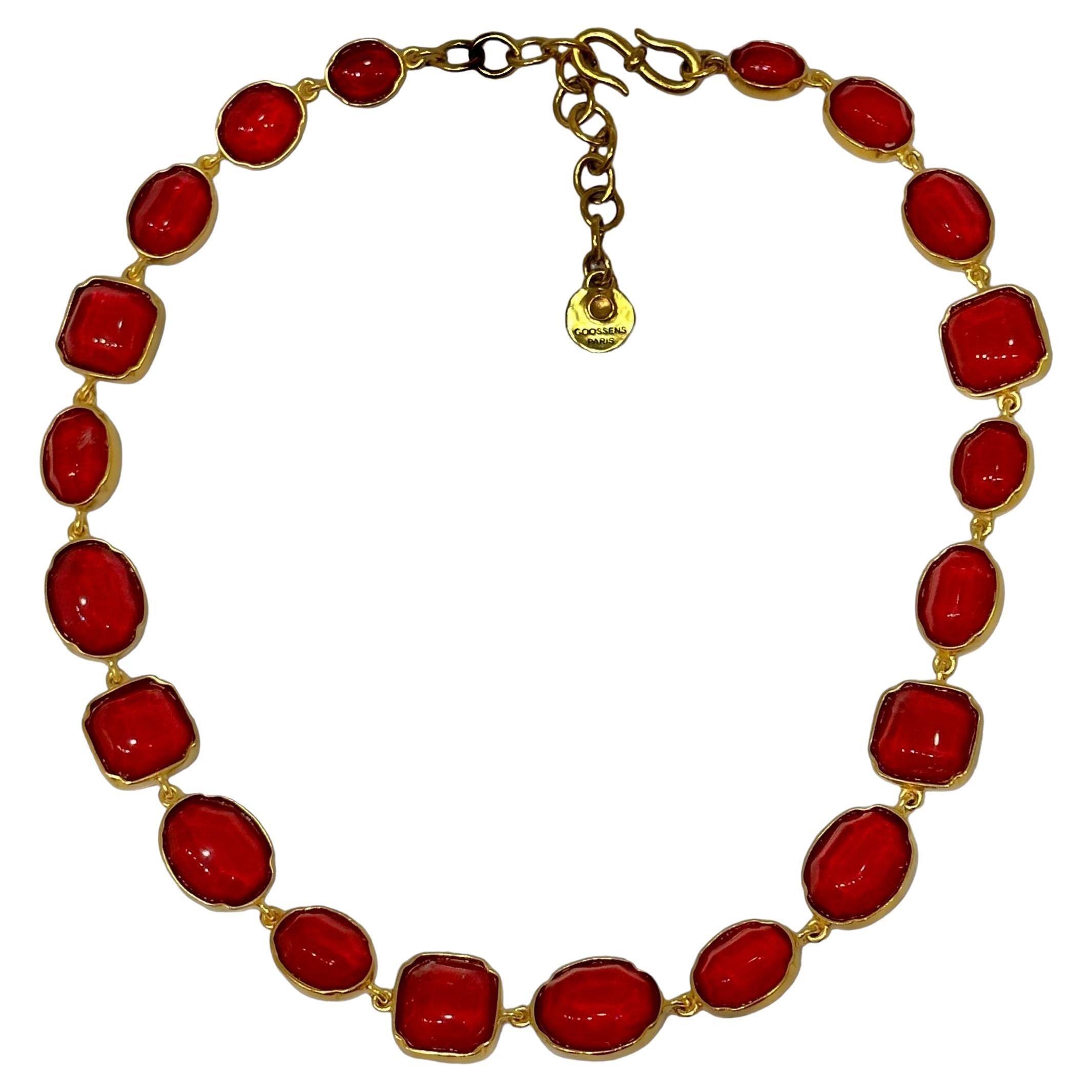 Goossens Paris Red Cabochons Necklace For Sale
