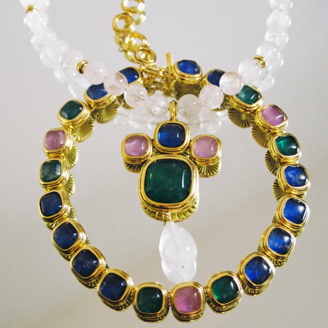 da uomo o donna Collana Goossens Paris Renaissance con perle e cristallo di rocca in vendita
