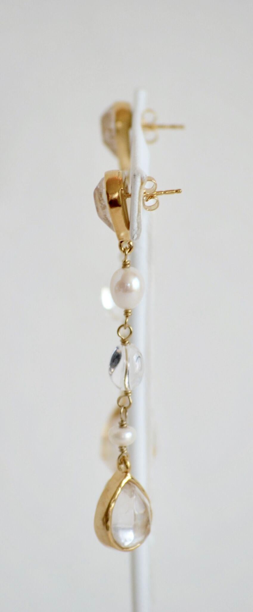 Cabochon Goossens Paris Rock Crystal and Pearl Pierced Dangle Earrings