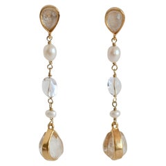 Goossens Paris Rock Crystal and Pearl Pierced Dangle Earrings