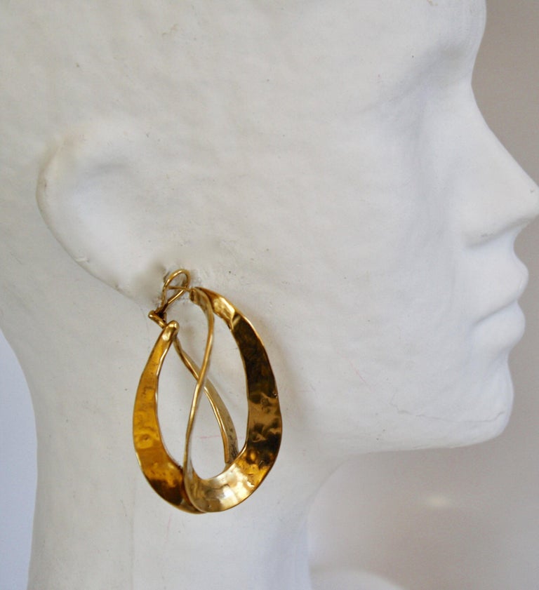 Goossens Paris Sculptural Gold Plate Pierced Earrings For Sale at 1stDibs