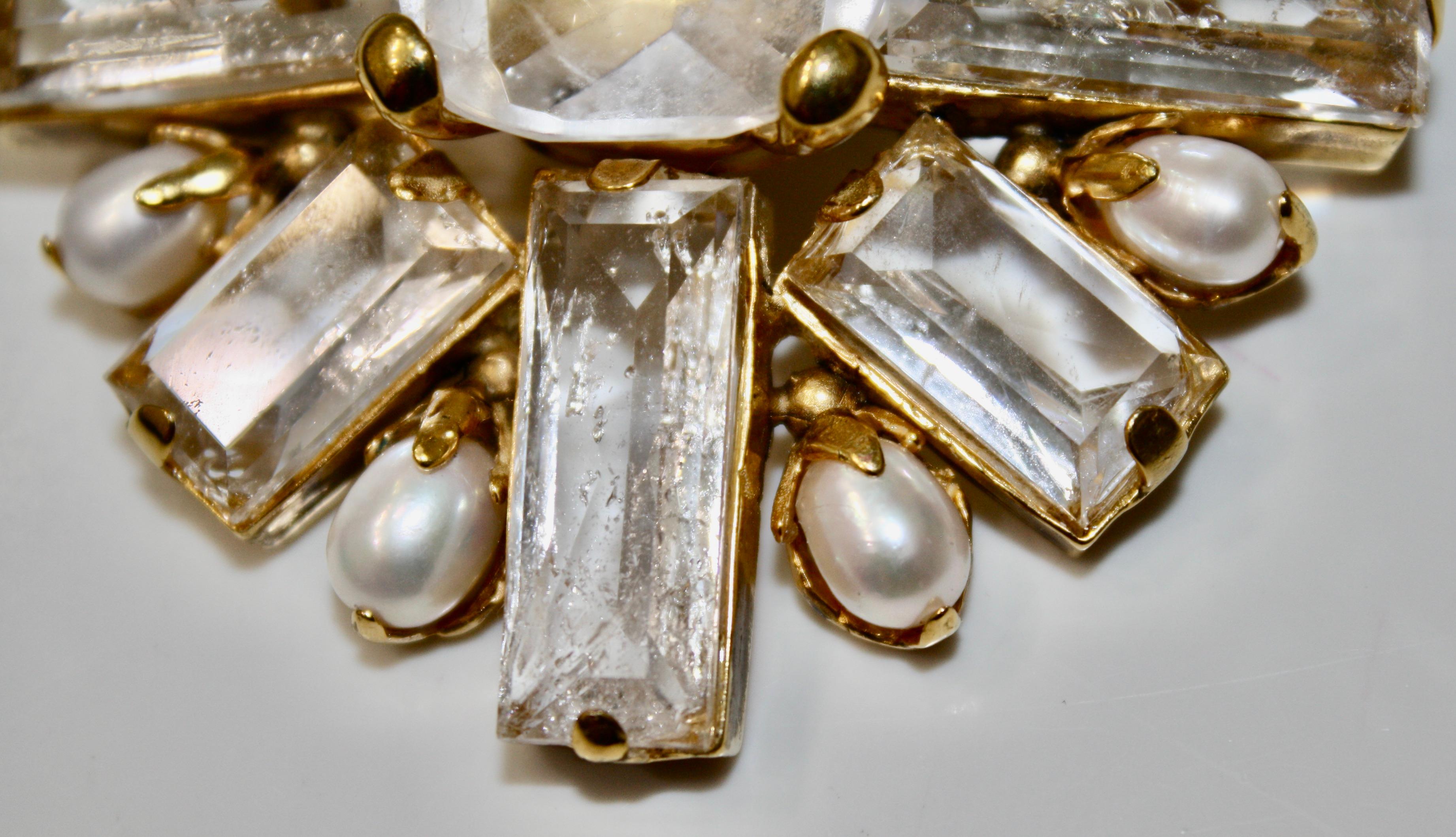Goossens Paris Stones Pearls Brooch For Sale 4