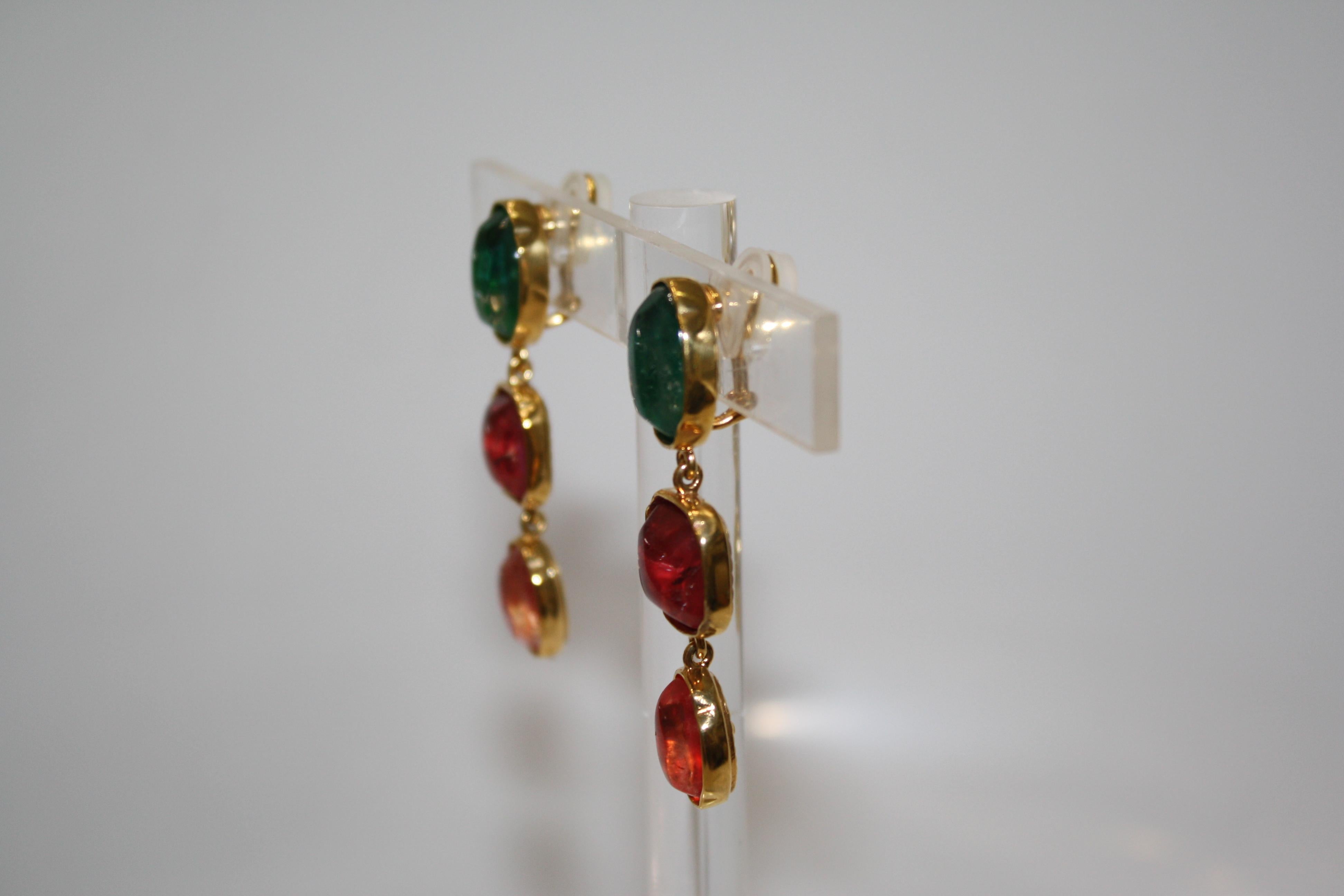 Goossens Paris Triple Cabochons Clip Earrings For Sale 1