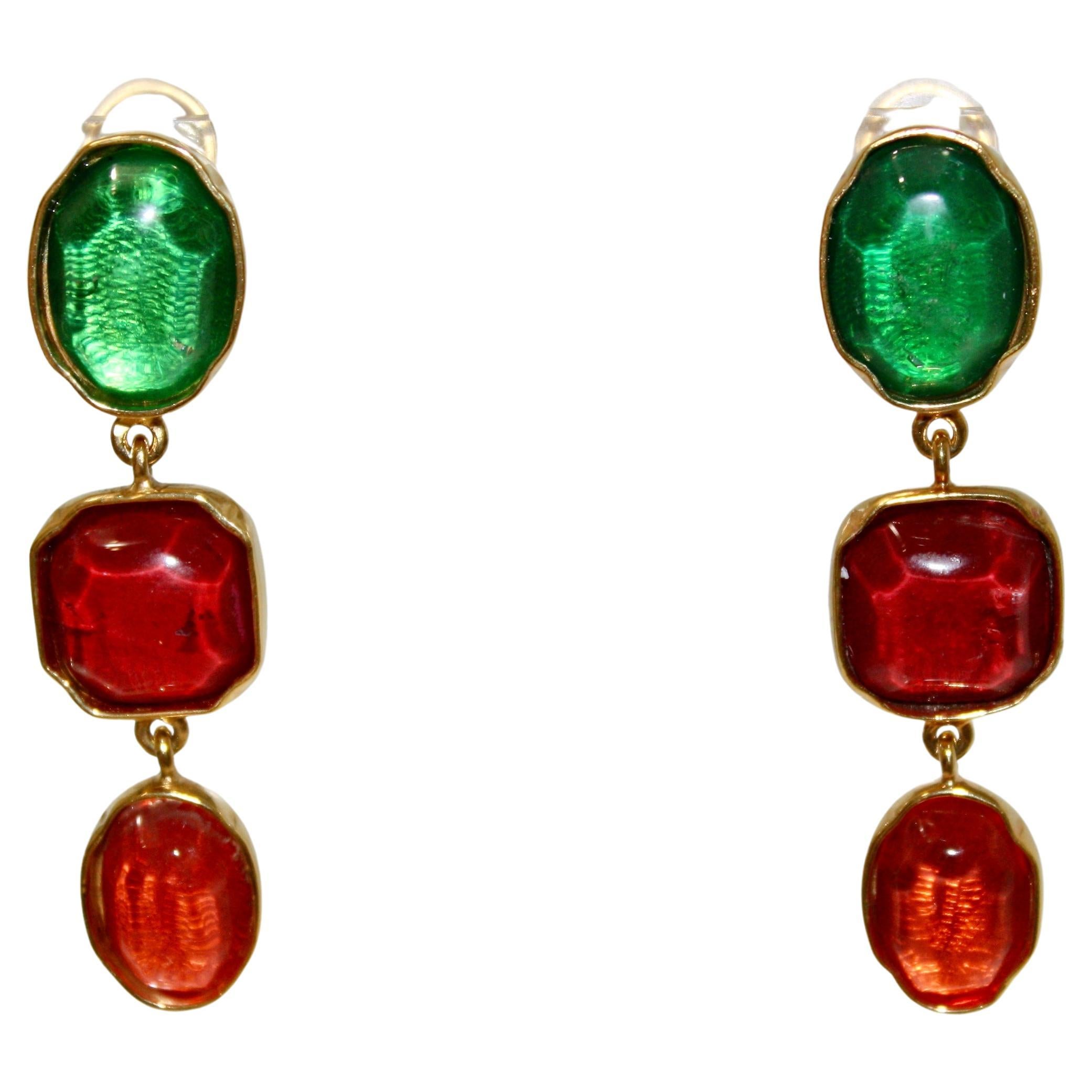 Goossens Paris Triple Cabochons Clip Earrings 