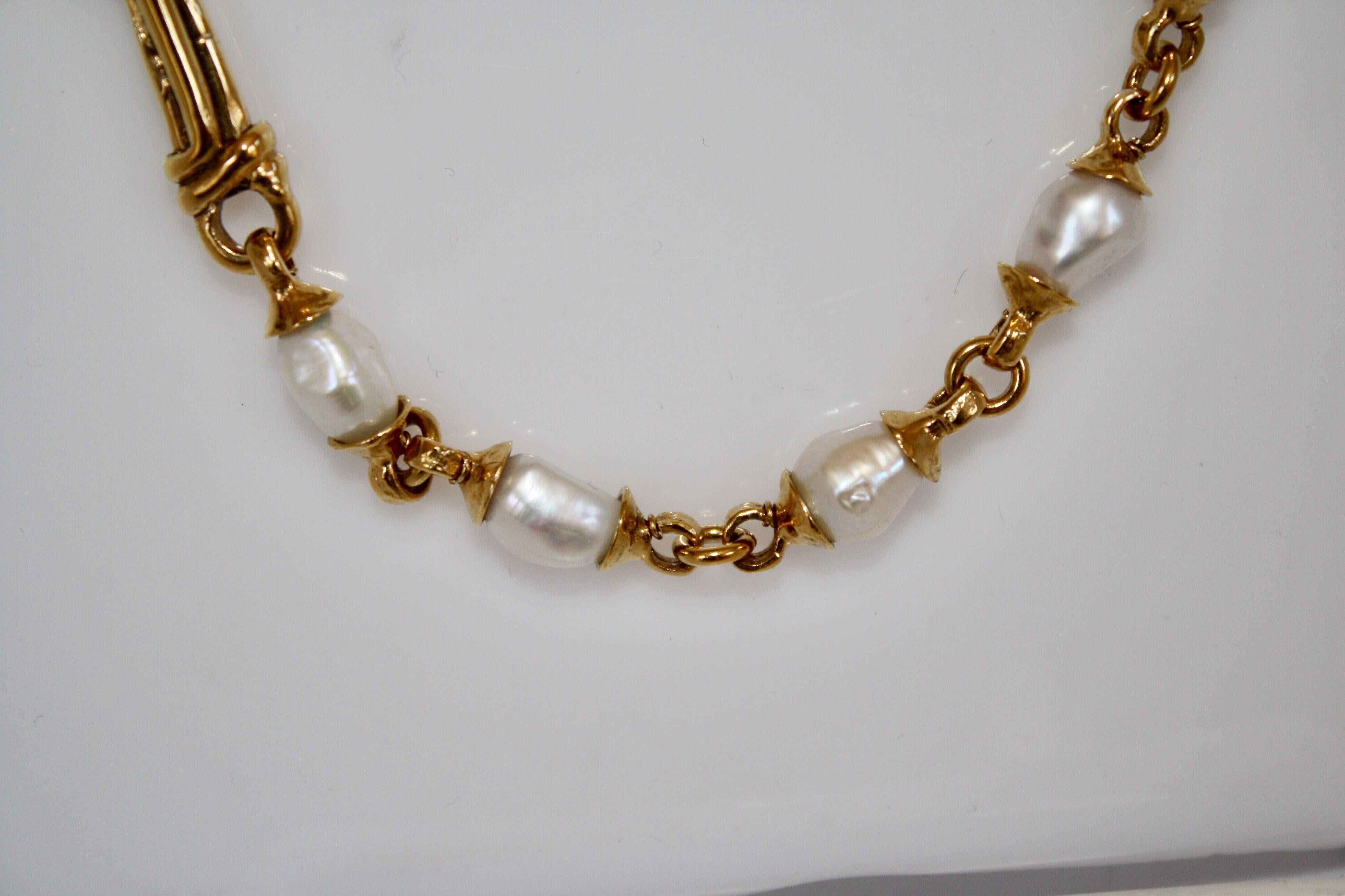 Goossens Paris Yellow Gold and Pearl Long Necklace In New Condition In Virginia Beach, VA