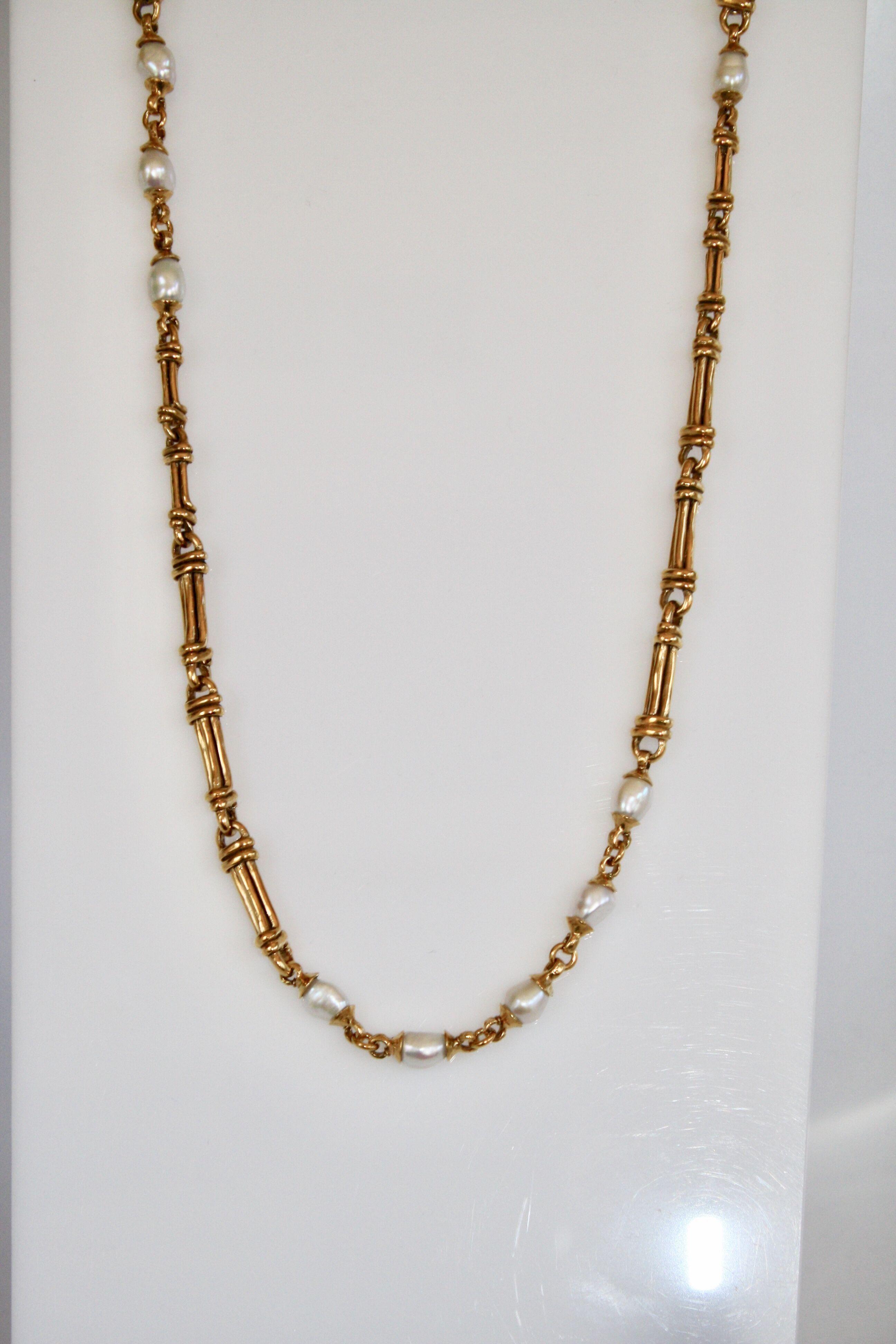 Women's Goossens Paris Yellow Gold and Pearl Long Necklace