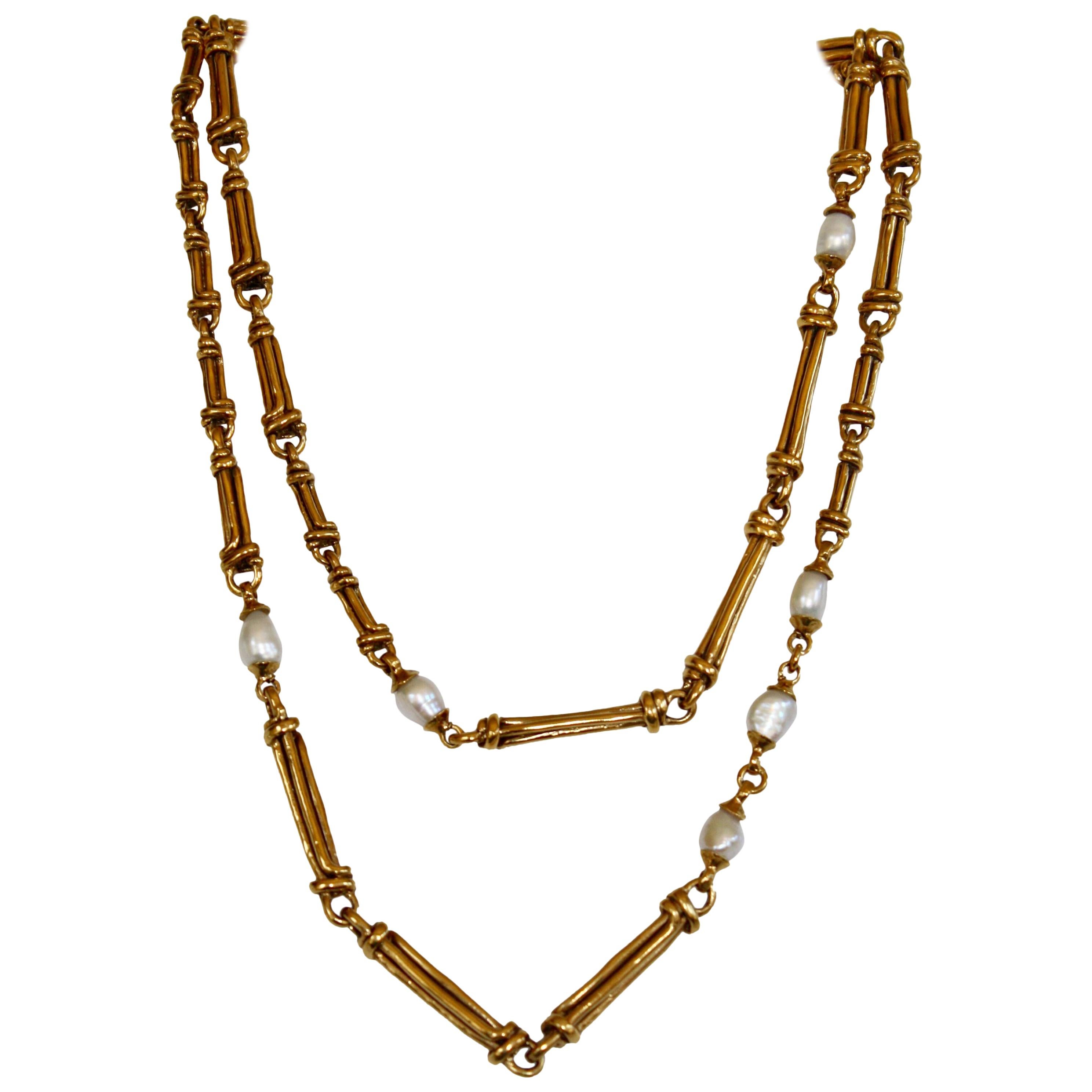 Goossens Paris Yellow Gold and Pearl Long Necklace