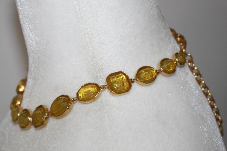 Goossens Paris Yellow Tinted Rock Crystal Cabochons Necklace In New Condition For Sale In Virginia Beach, VA