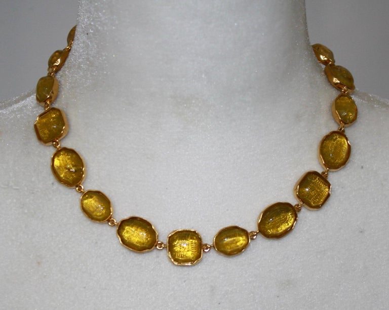 Women's or Men's Goossens Paris Yellow Tinted Rock Crystal Cabochons Necklace For Sale