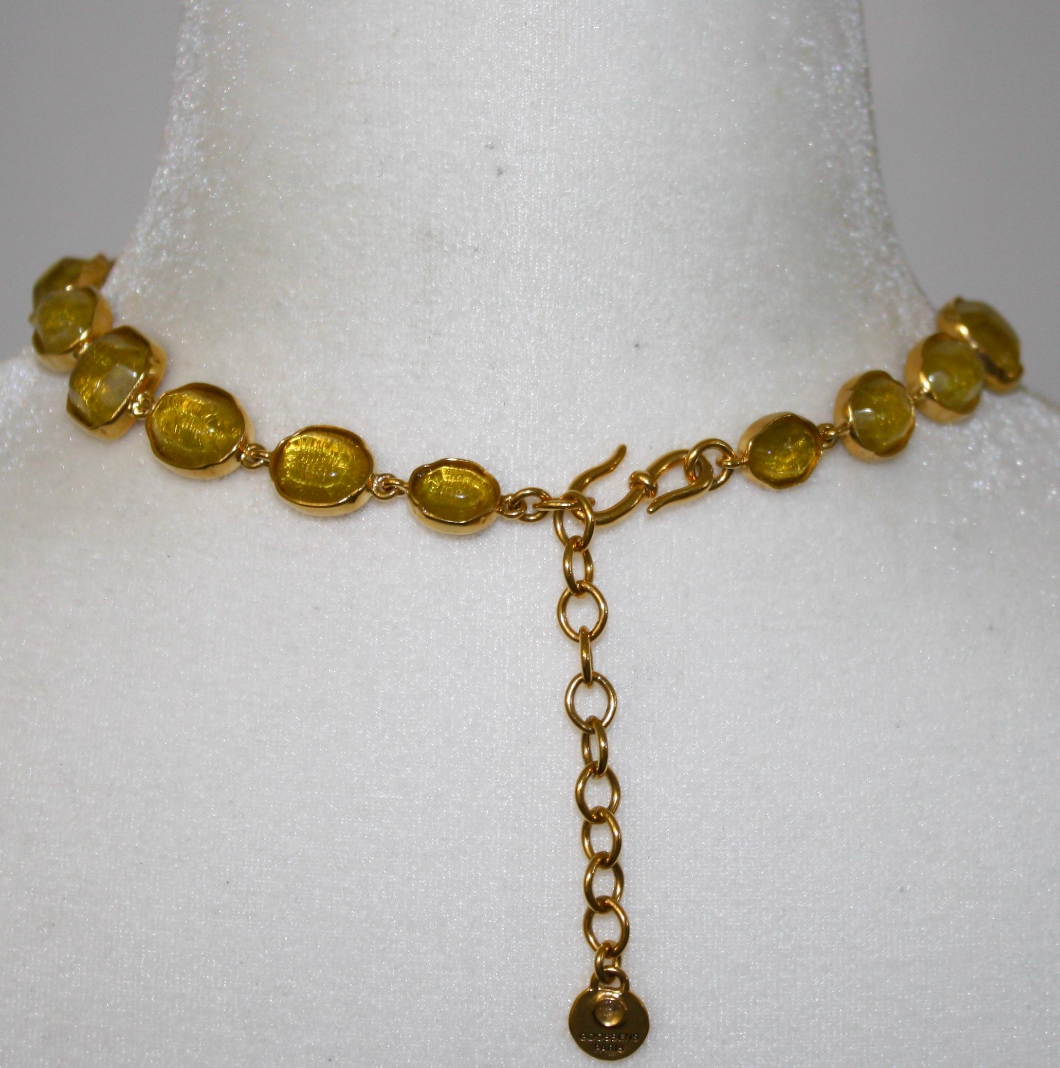 Women's or Men's Goossens Paris Yellow Tinted Rock Crystal Cabochons Necklace