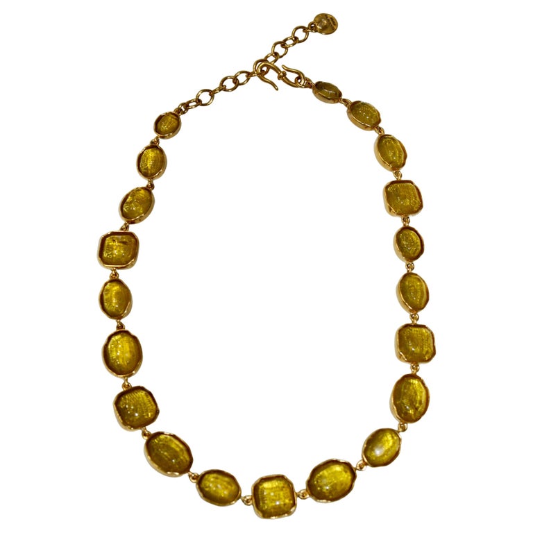 Goossens Paris Yellow Tinted Rock Crystal Cabochons Necklace For Sale