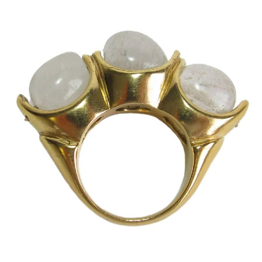 GOOSSENS Ring in Gilt Metal Set with 3 Rock Crystals size 56 In Good Condition In Paris, FR