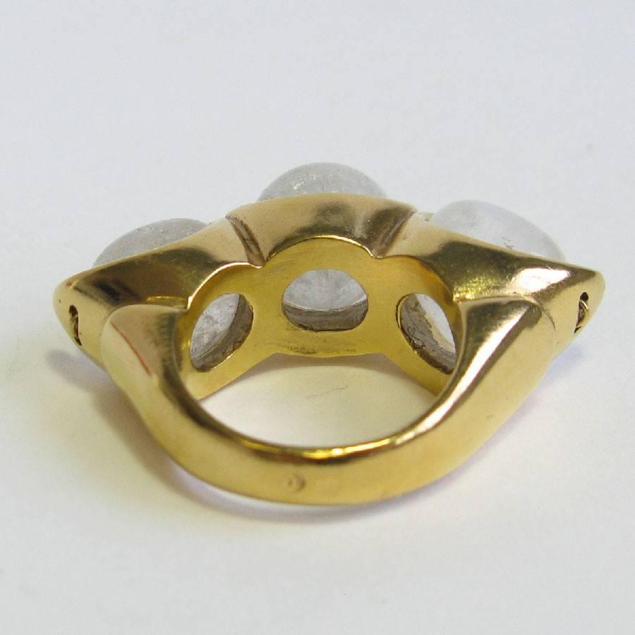 GOOSSENS Ring in Gilt Metal Set with 3 Rock Crystals size 56 1
