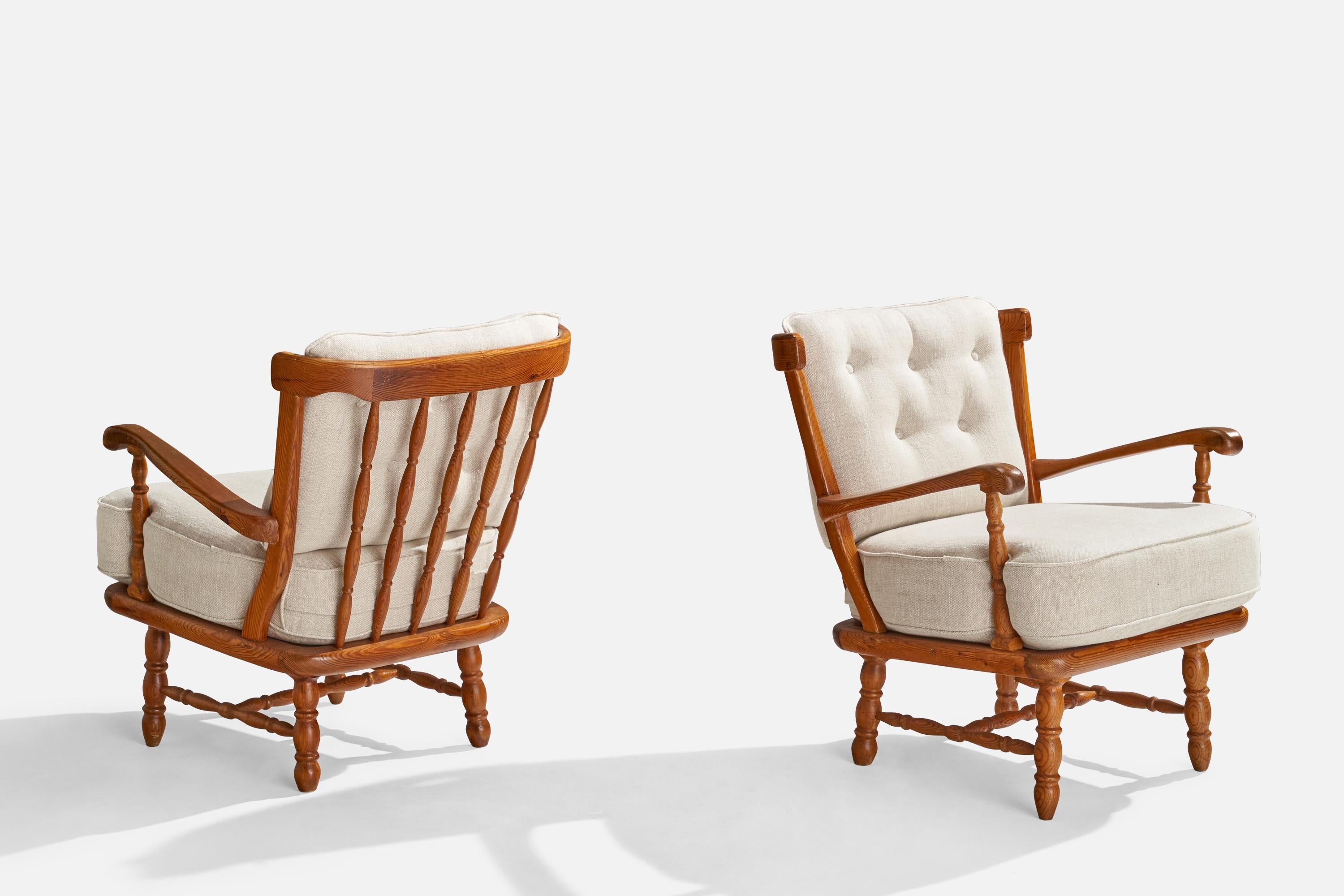 Göperts, Lounge Chairs, Pine, Fabric, Sweden, 1950s For Sale 4