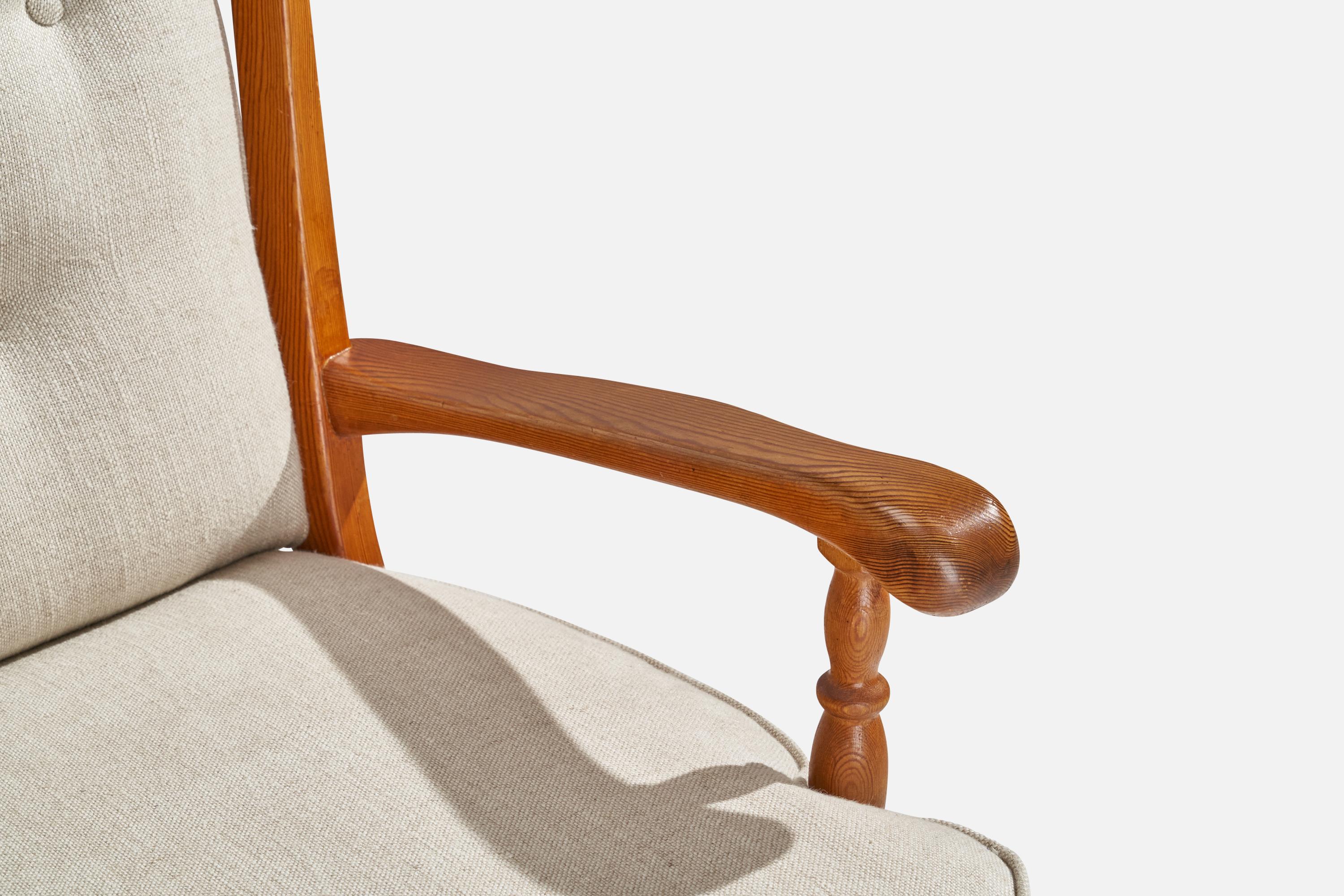 Scandinavian Modern Göperts, Lounge Chairs, Pine, Fabric, Sweden, 1950s For Sale