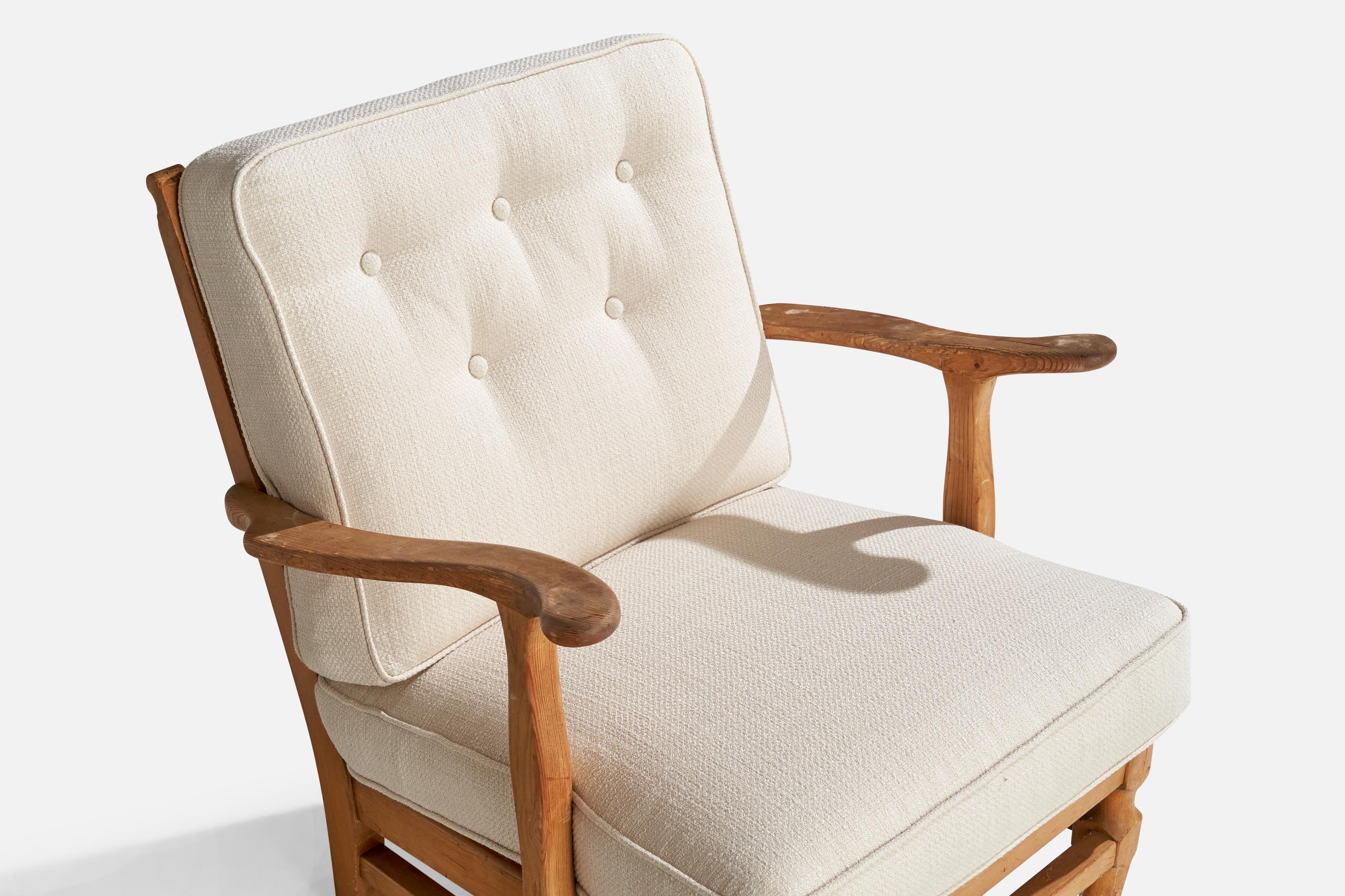 Göperts Möbler, Lounge Chair, Pine, Fabric, Sweden, 1940s For Sale 4