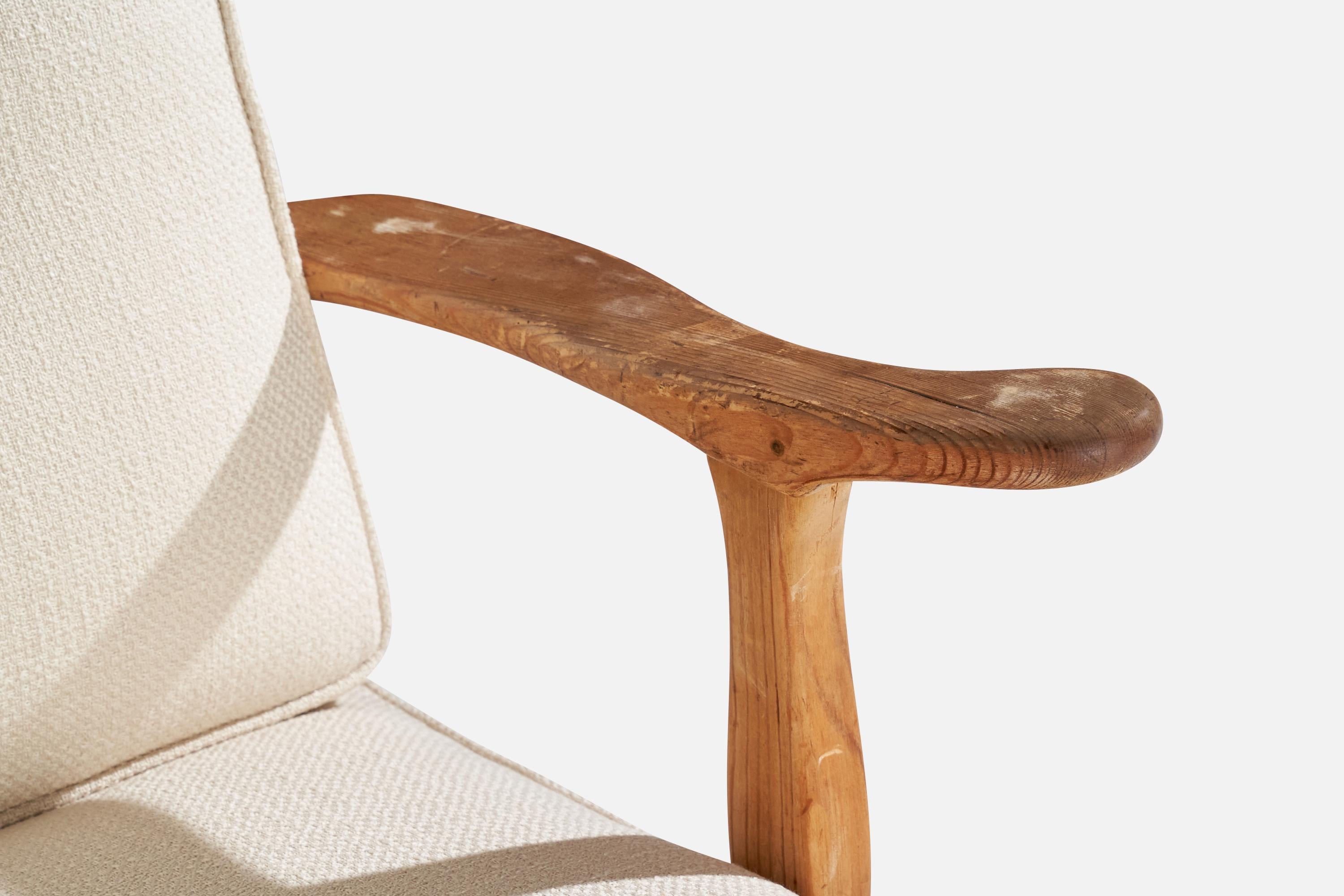Göperts Möbler, Lounge Chair, Pine, Fabric, Sweden, 1940s For Sale 8