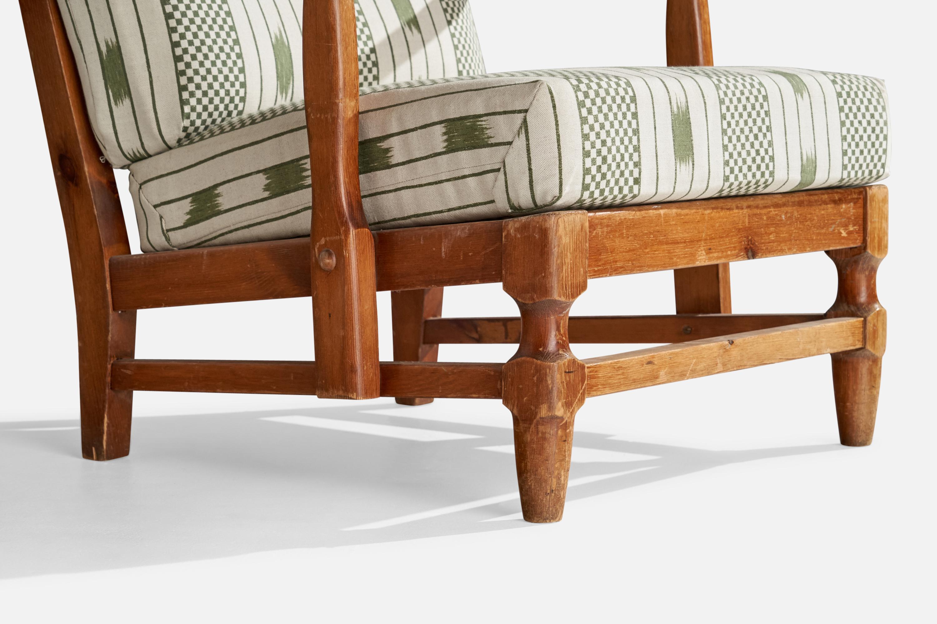 Swedish Göperts möbler, Lounge Chair, Pine, Fabric, Sweden, 1940s