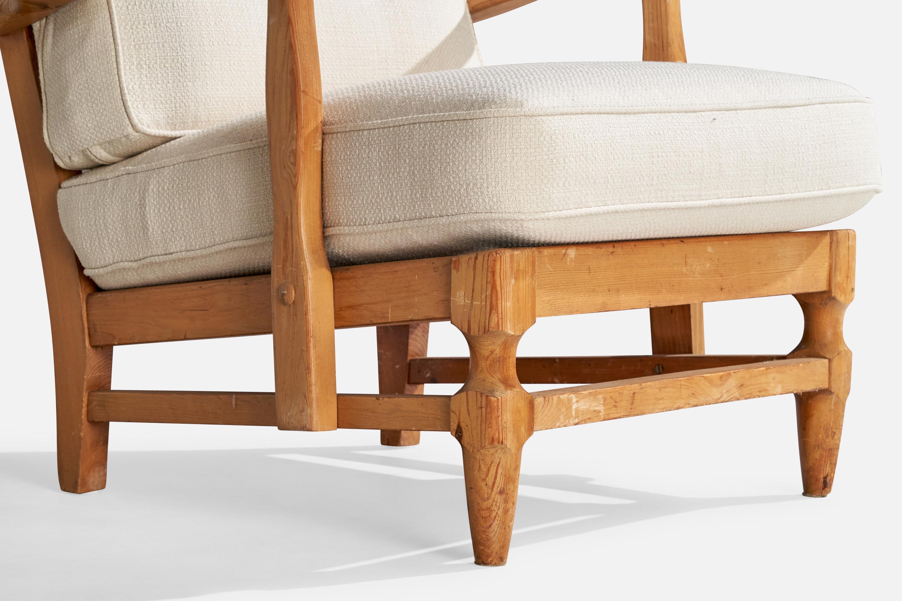 Swedish Göperts Möbler, Lounge Chair, Pine, Fabric, Sweden, 1940s For Sale