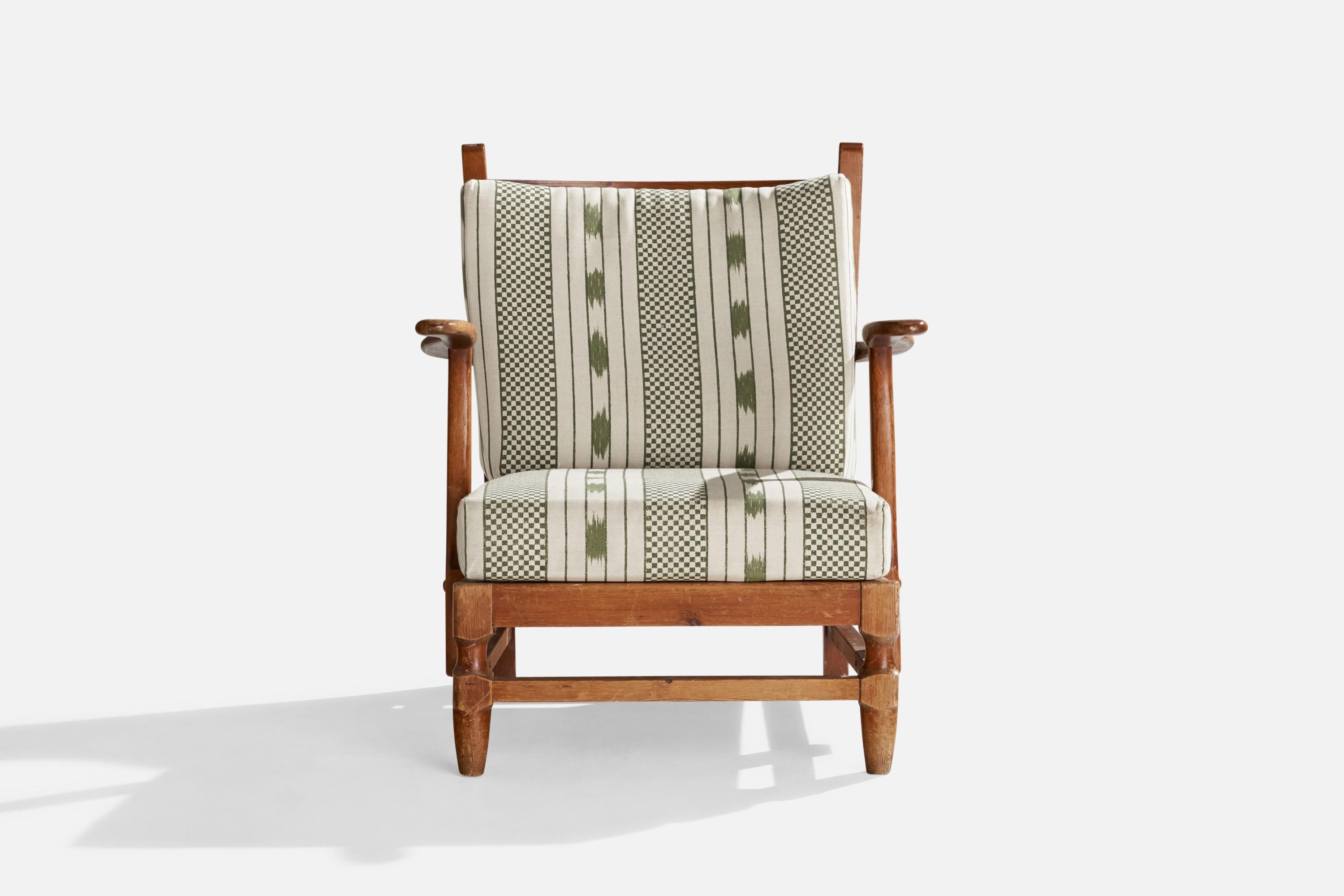 Göperts möbler, Lounge Chair, Pine, Fabric, Sweden, 1940s In Fair Condition In High Point, NC