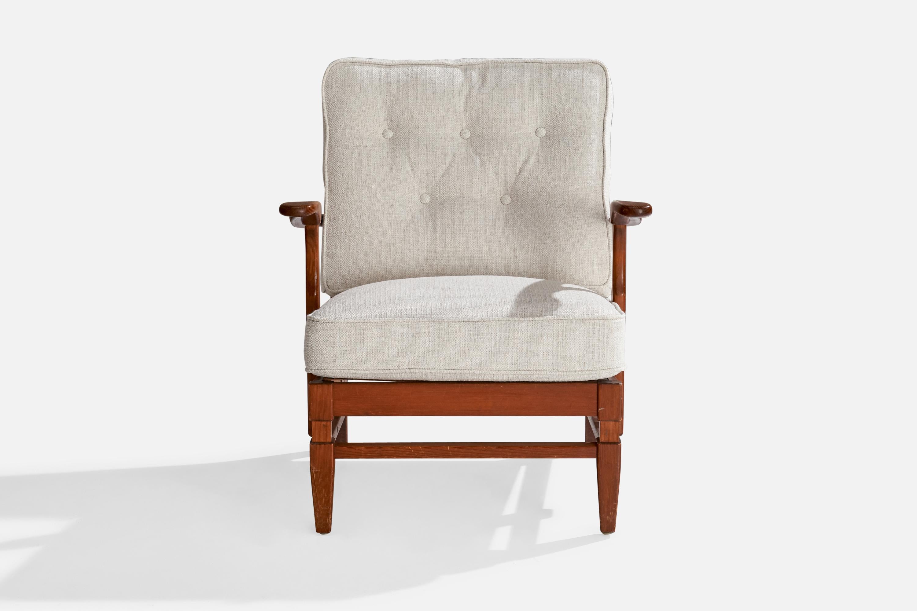 Göperts möbler, Lounge Chair, Pine, Fabric, Sweden, 1940s In Good Condition For Sale In High Point, NC