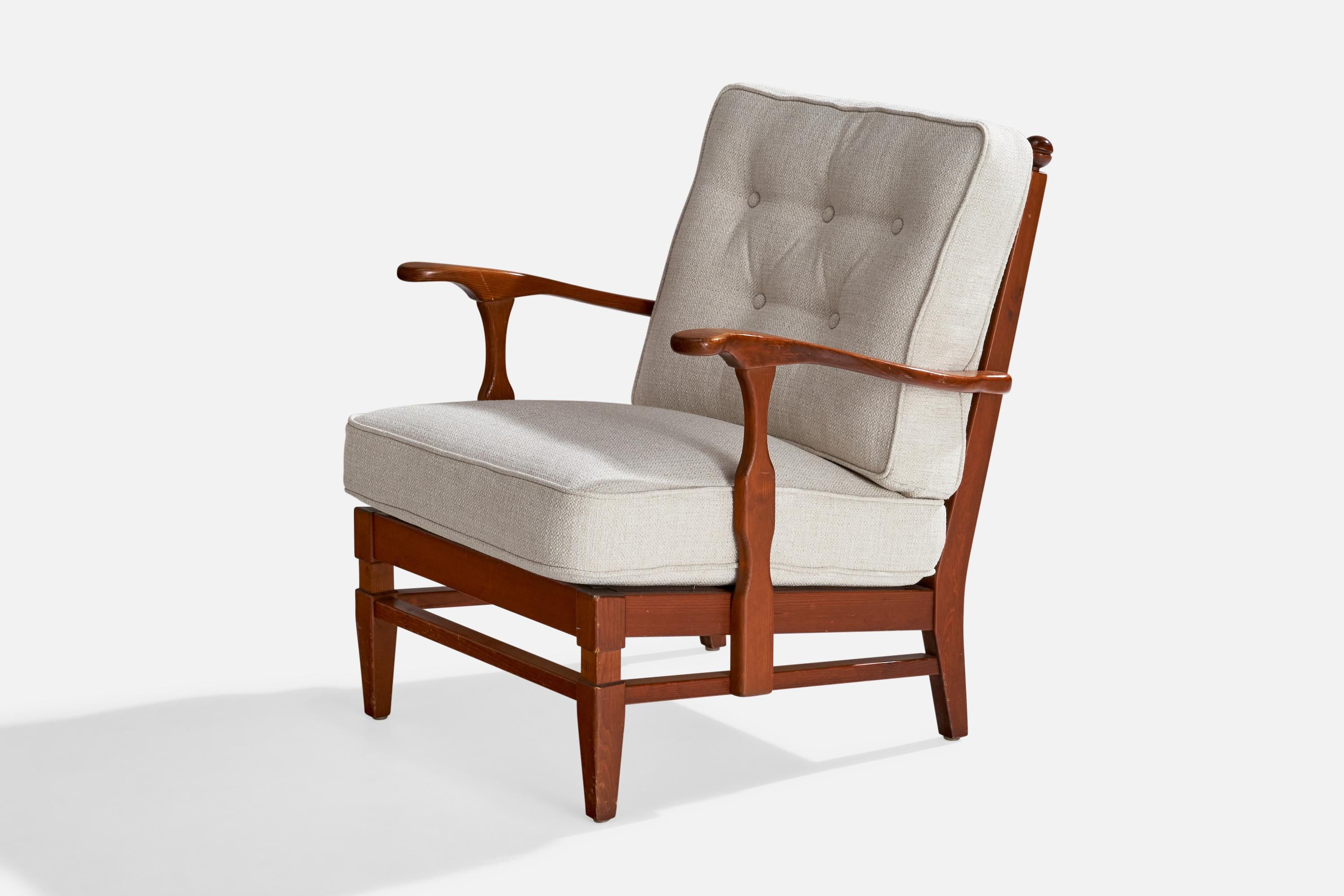 Mid-20th Century Göperts möbler, Lounge Chair, Pine, Fabric, Sweden, 1940s For Sale