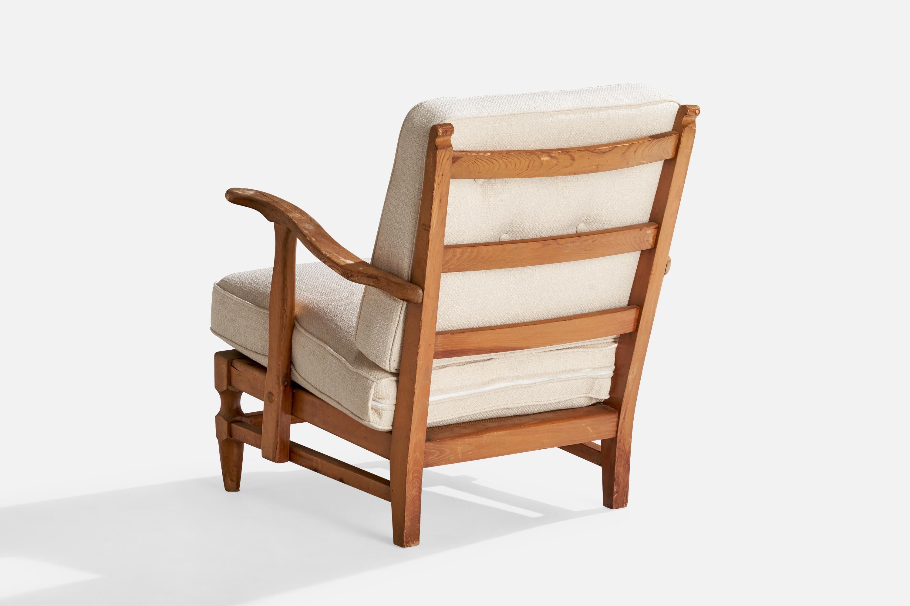 Göperts Möbler, Lounge Chair, Pine, Fabric, Sweden, 1940s For Sale 2