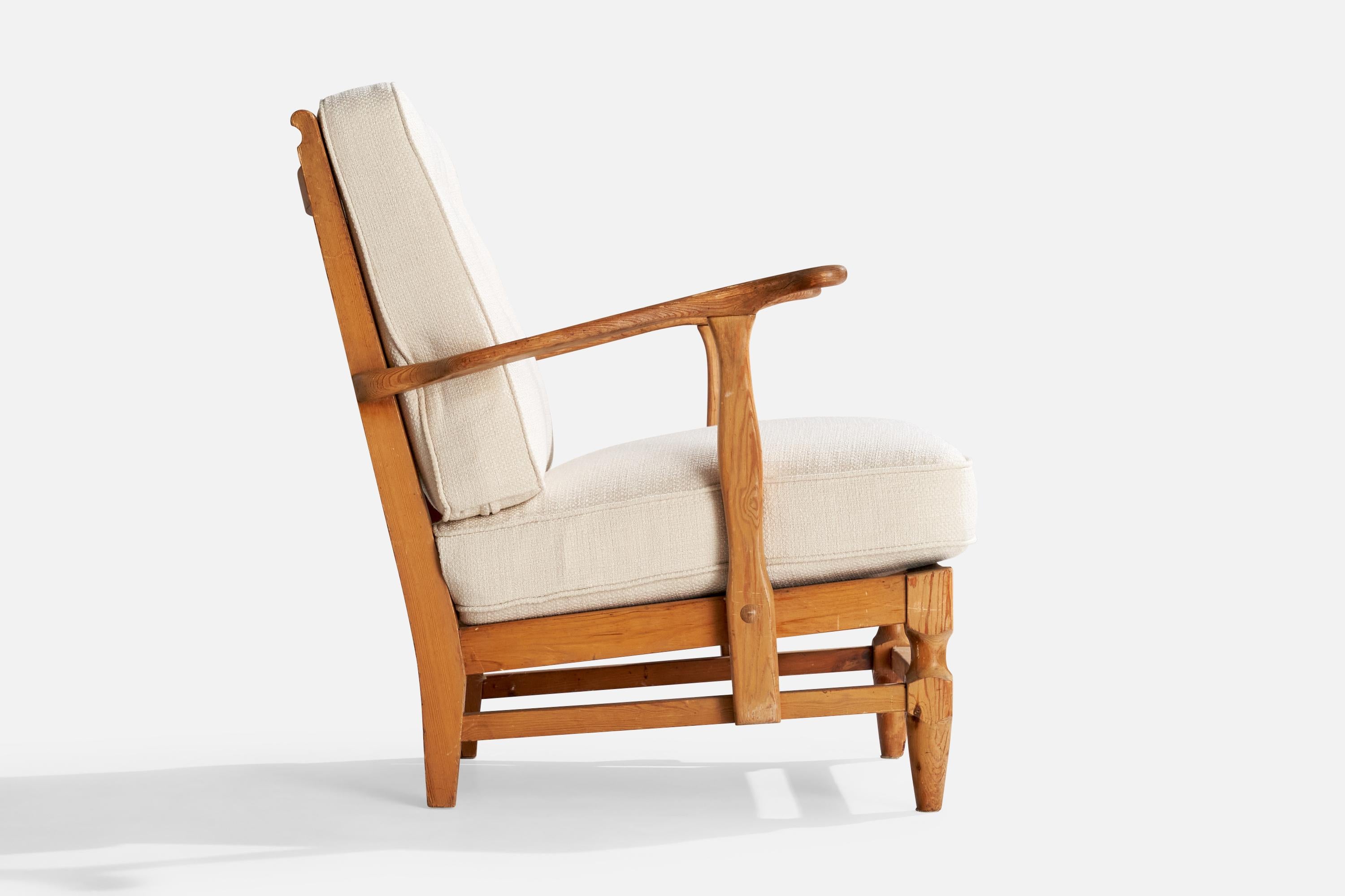 Göperts Möbler, Lounge Chair, Pine, Fabric, Sweden, 1940s For Sale 3